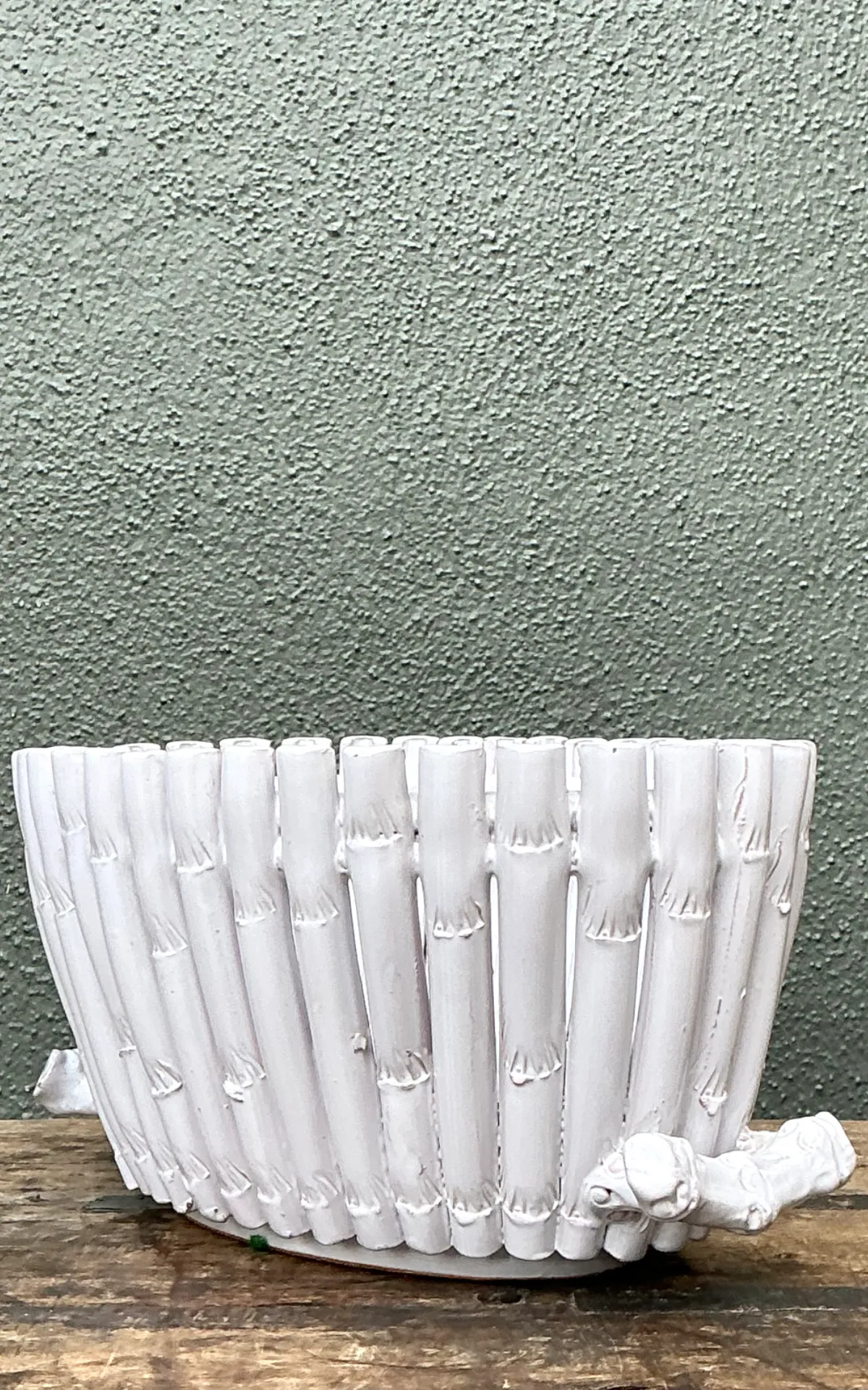 Vintage White Ceramic Bamboo Basket — additional photo 5
