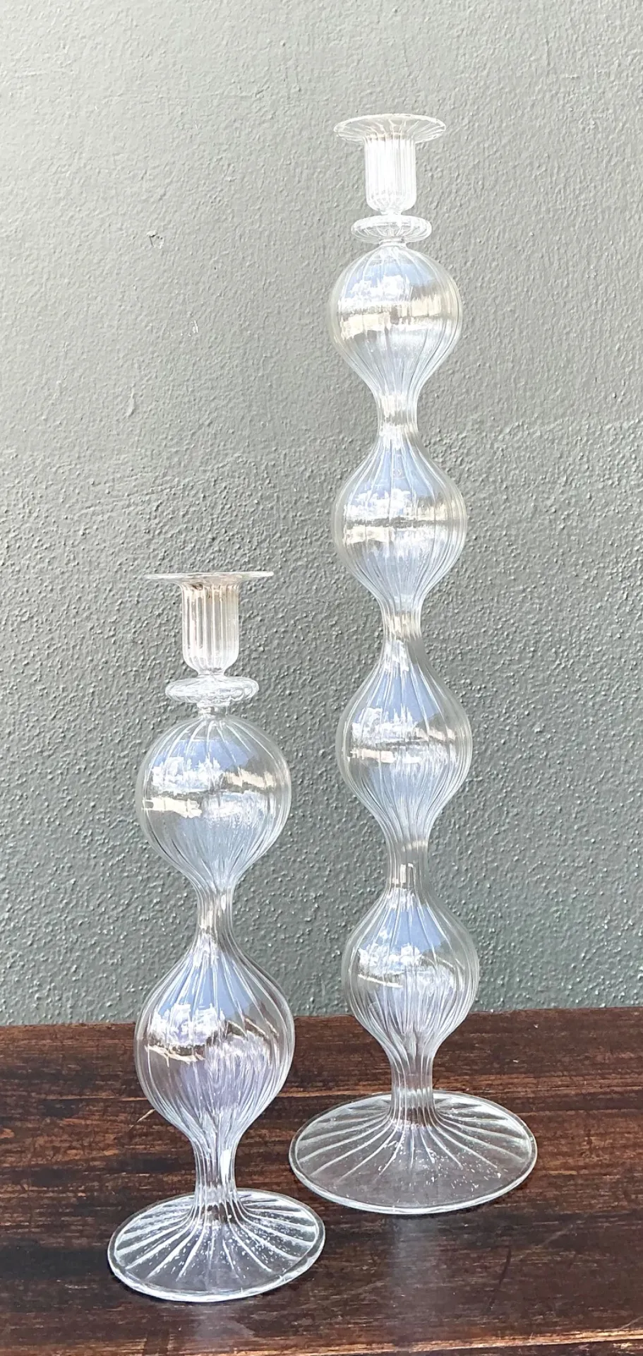 Vintage Ribbed Glass Candlestick Set — additional photo 5