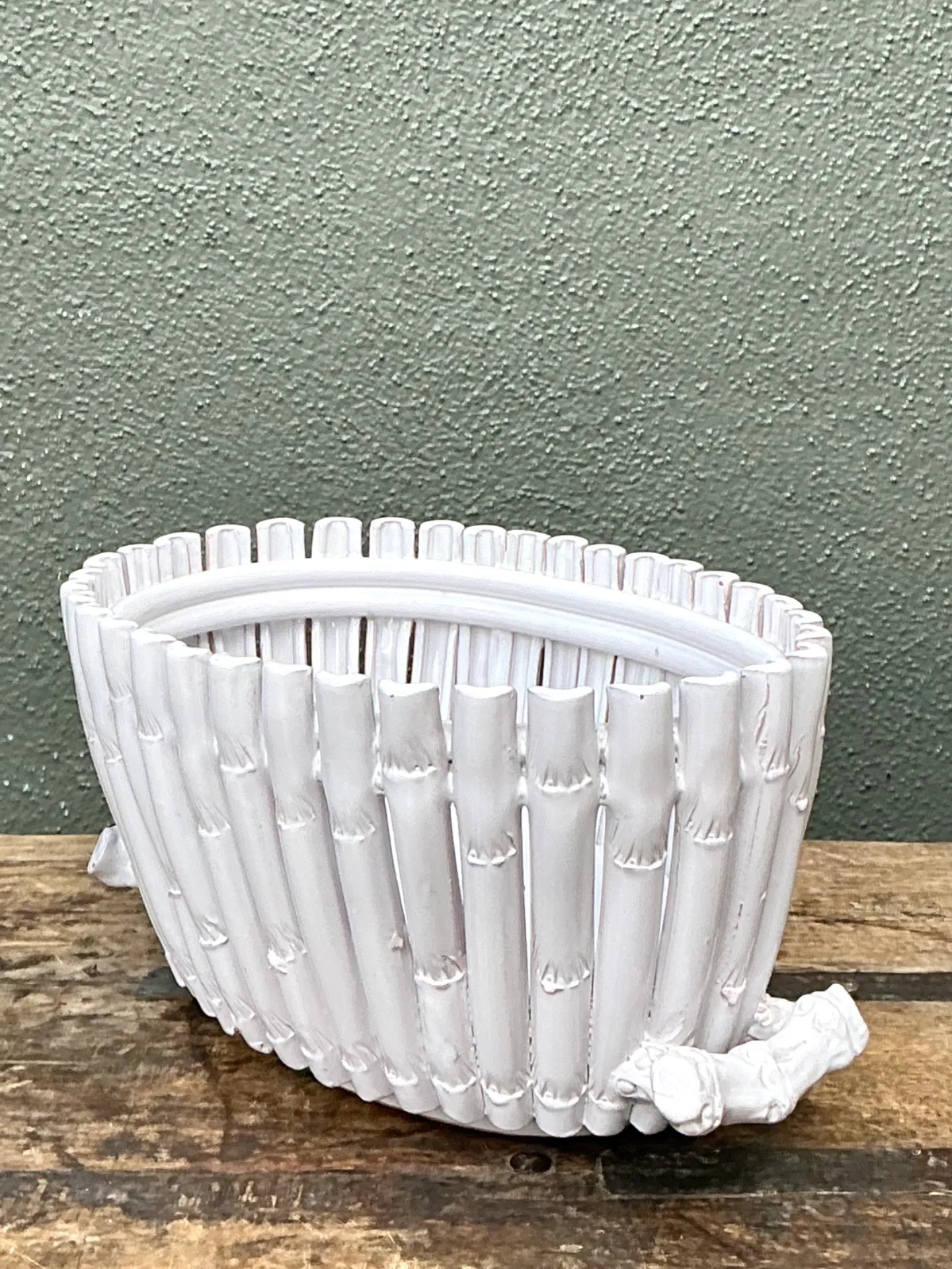 Vintage White Ceramic Bamboo Basket — additional photo 8