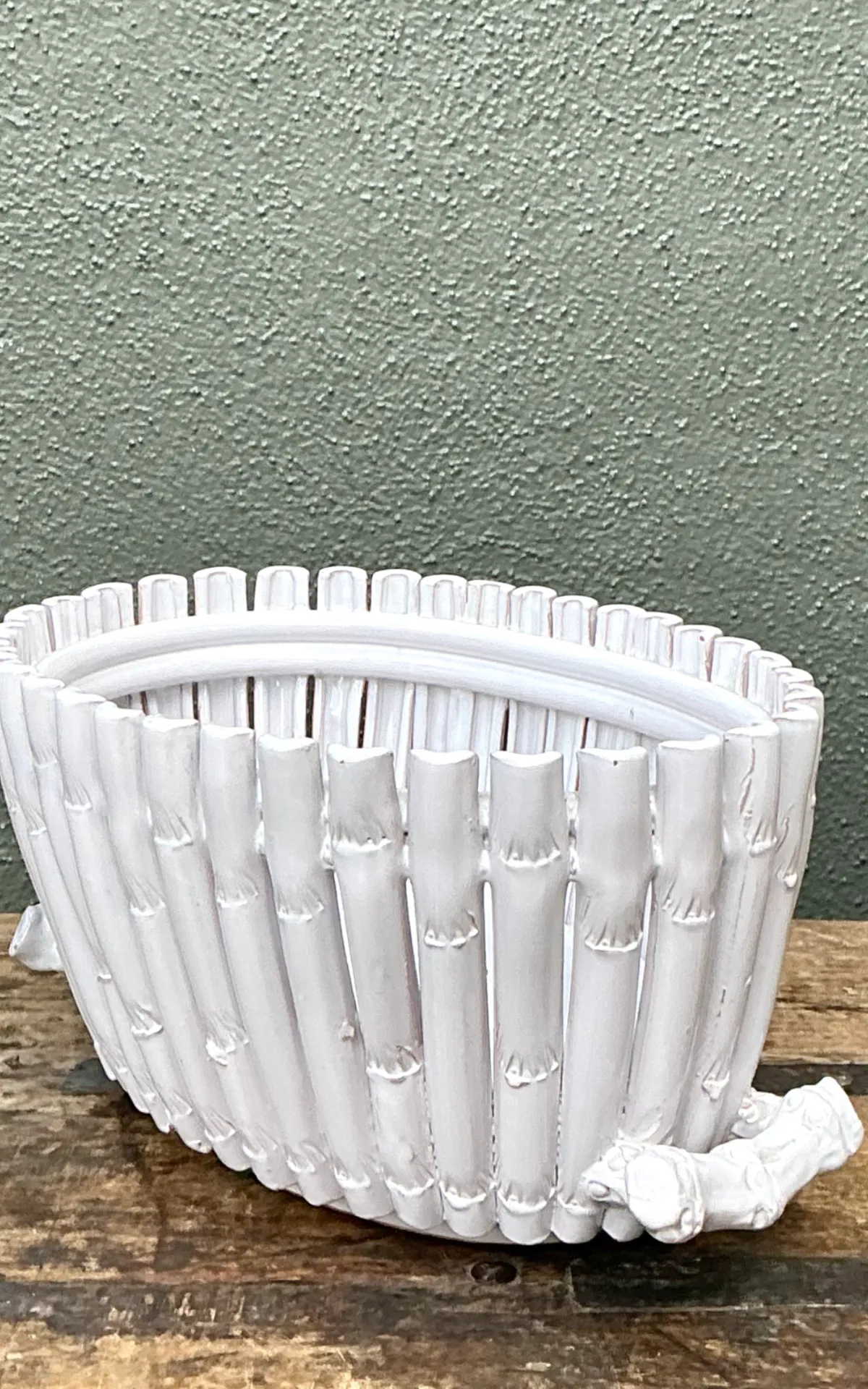 Vintage White Ceramic Bamboo Basket — additional photo 8