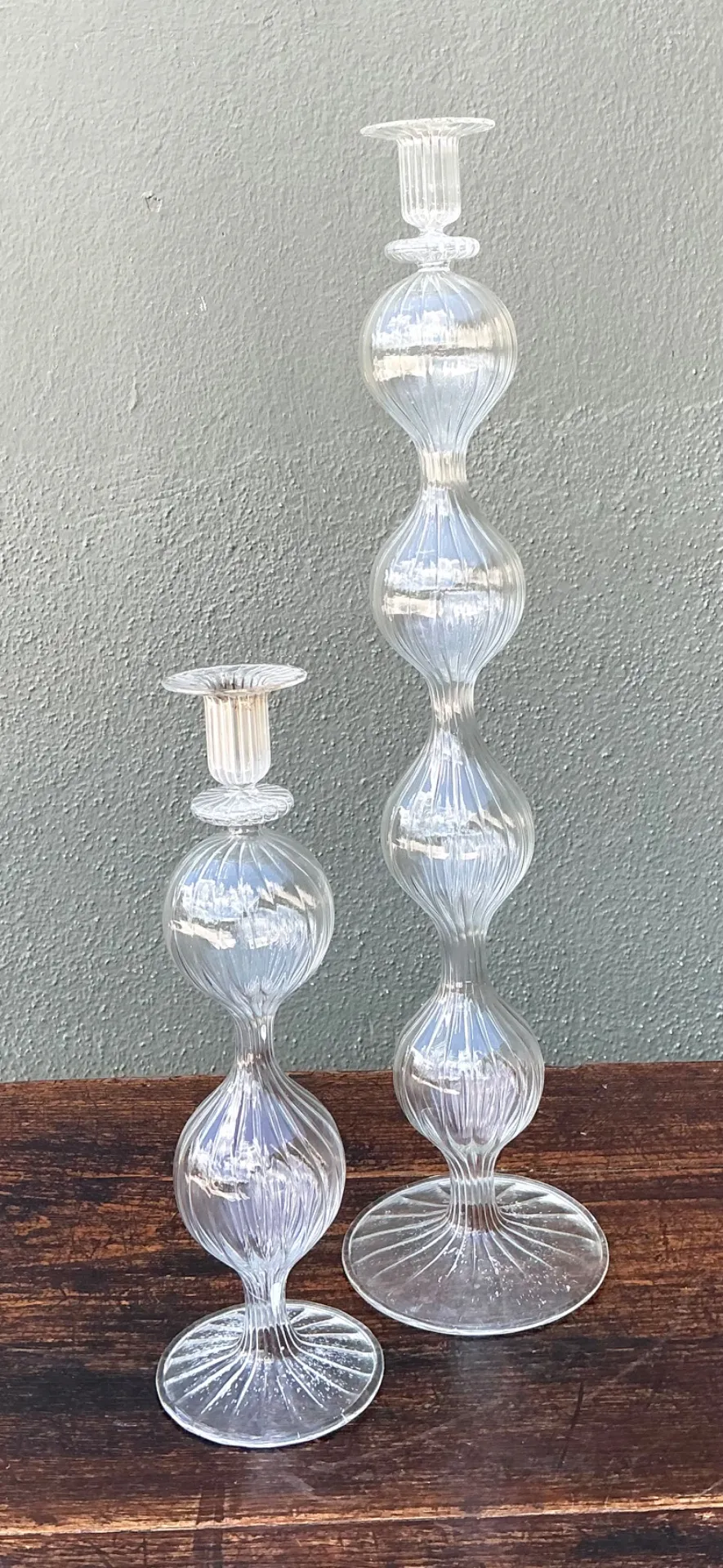 Vintage Ribbed Glass Candlestick Set — additional photo 7