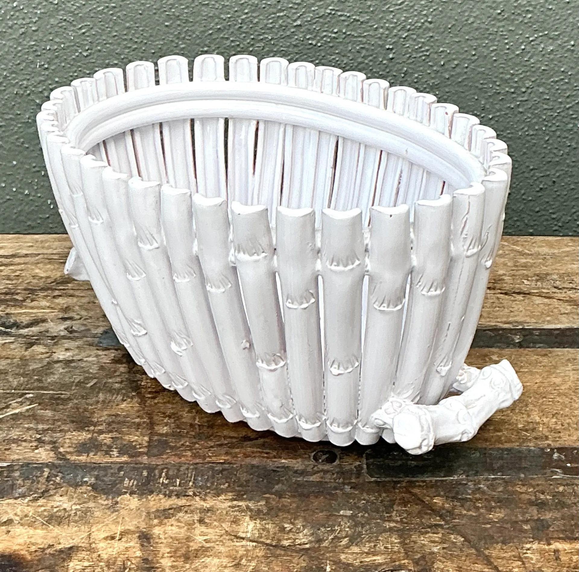 Vintage White Ceramic Bamboo Basket — additional photo 1