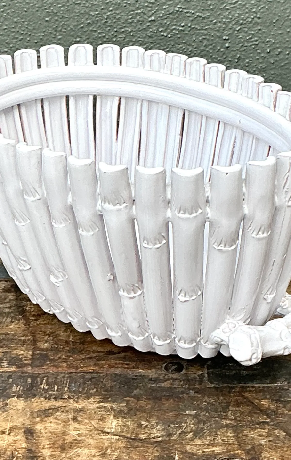 Vintage White Ceramic Bamboo Basket