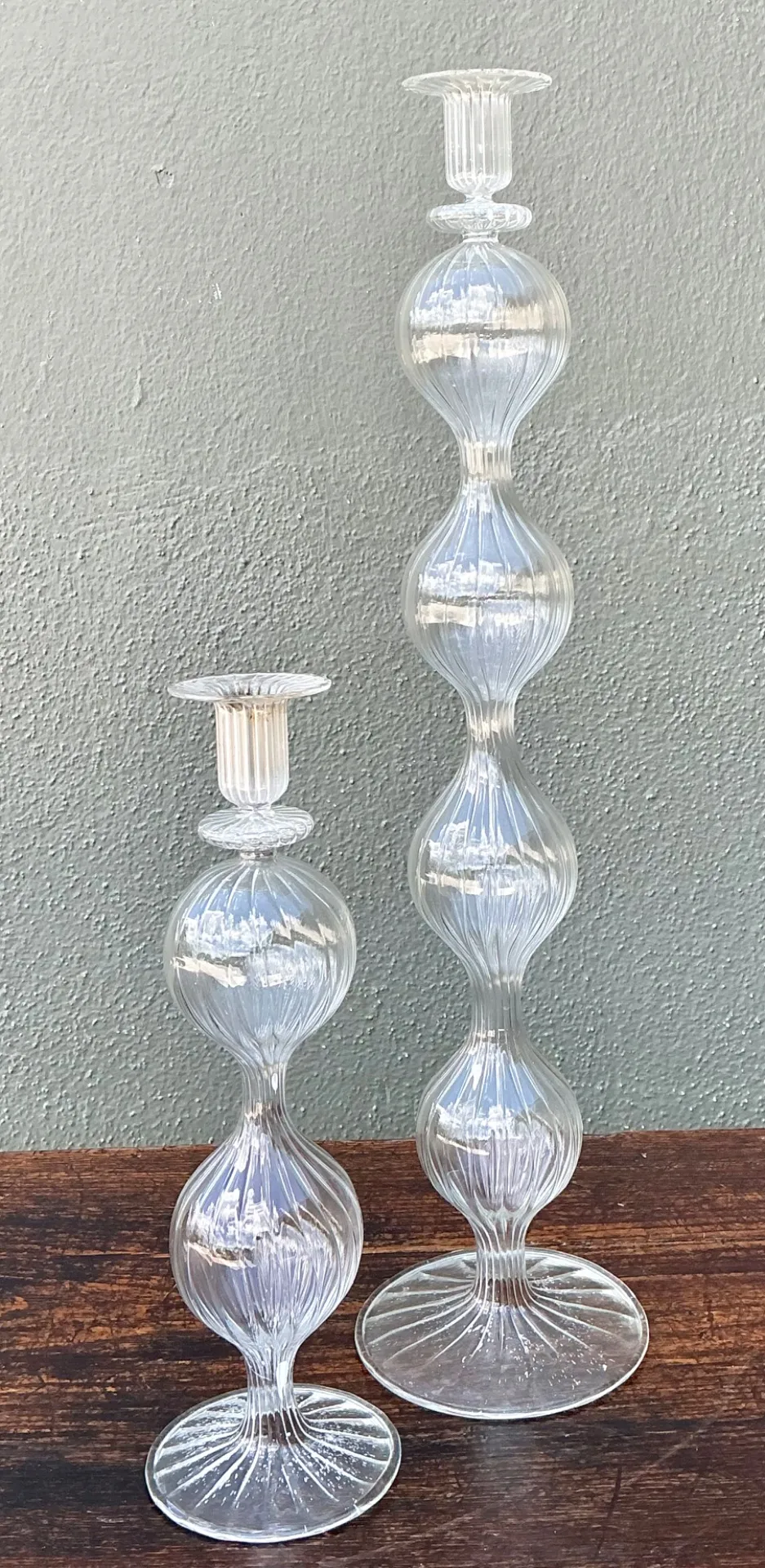 Vintage Ribbed Glass Candlestick Set — additional photo 2