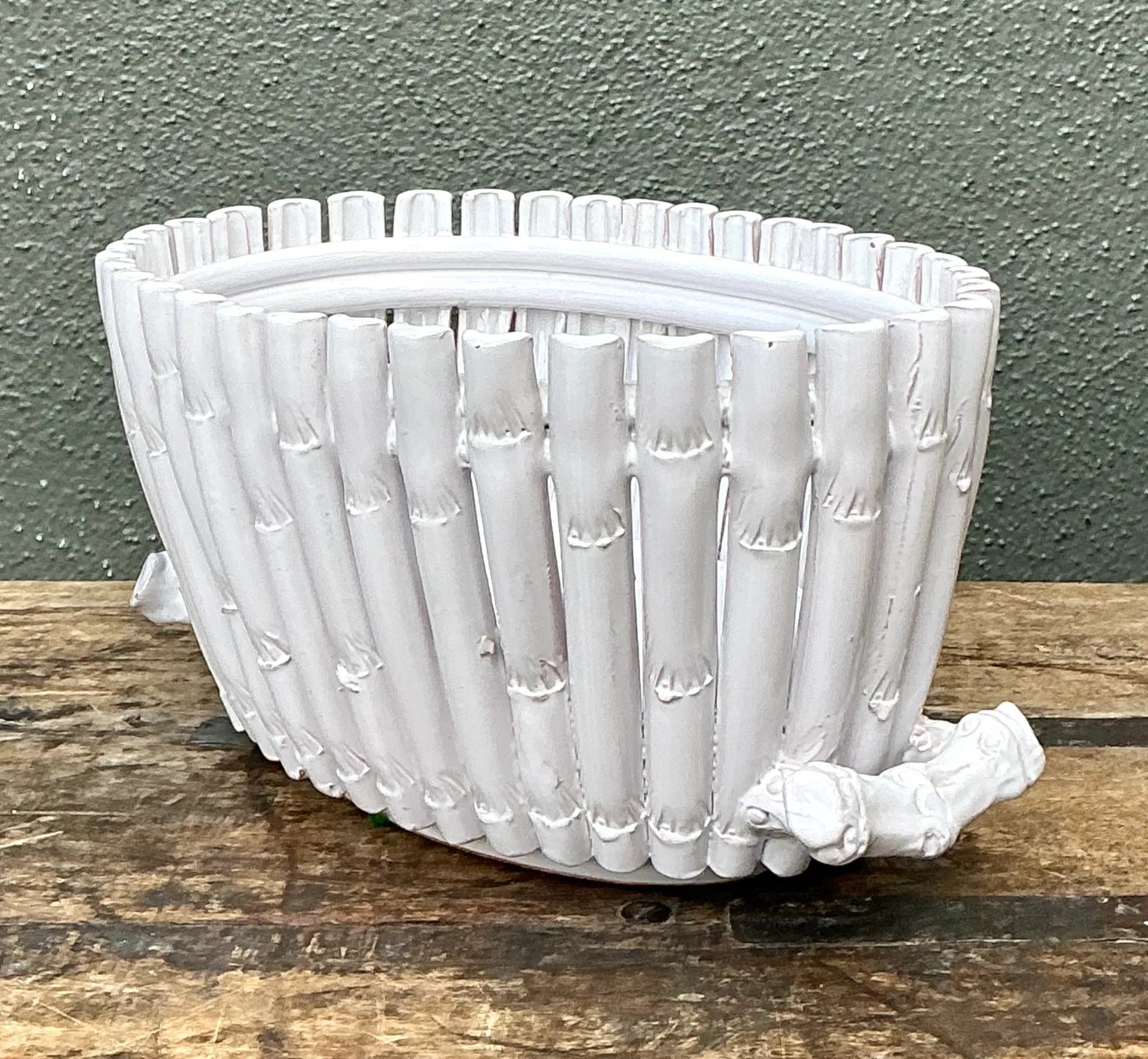 Vintage White Ceramic Bamboo Basket — additional photo 3