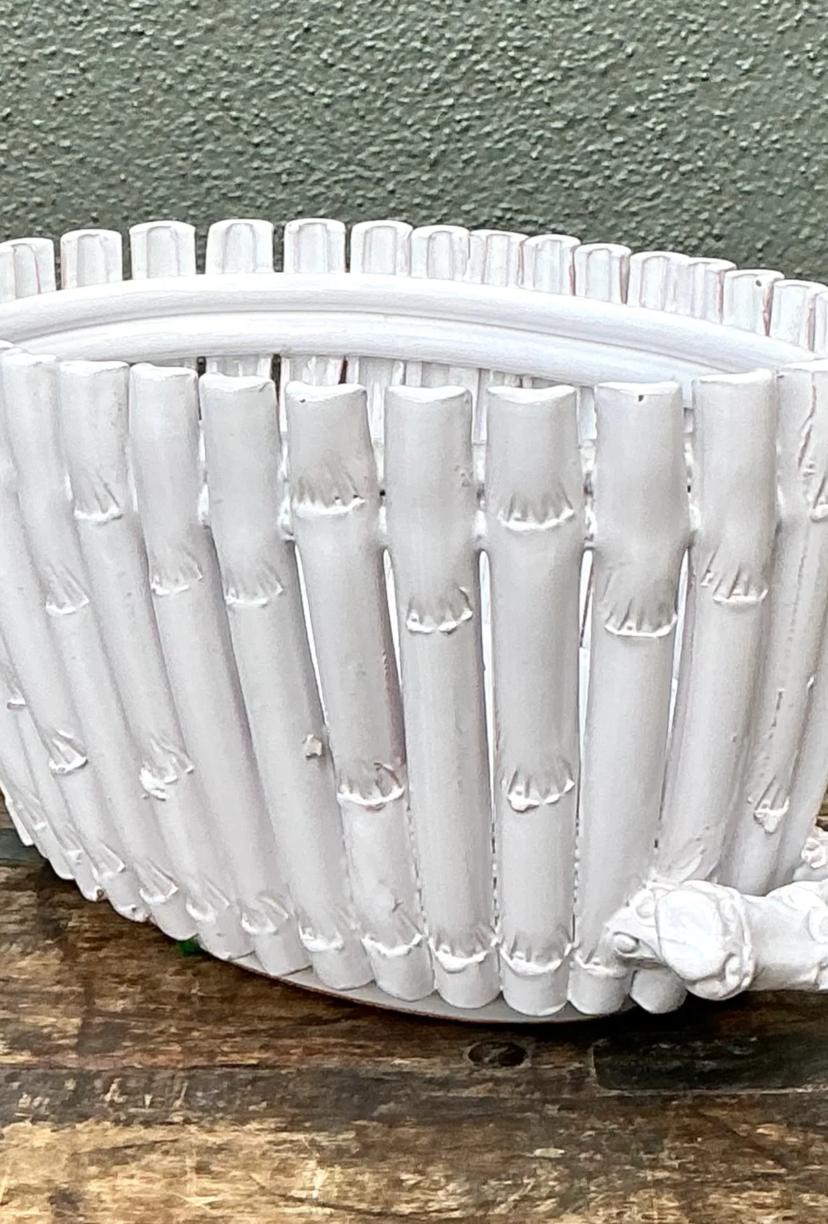 Vintage White Ceramic Bamboo Basket — additional photo 3