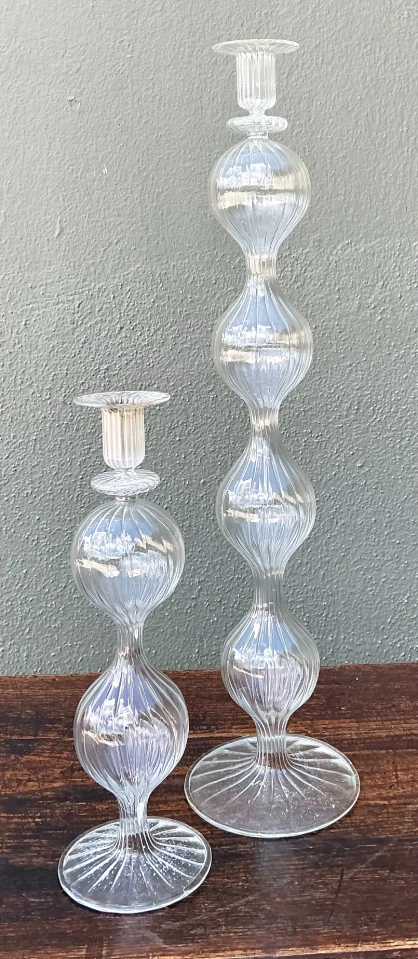 Vintage Ribbed Glass Candlestick Set — additional photo 4