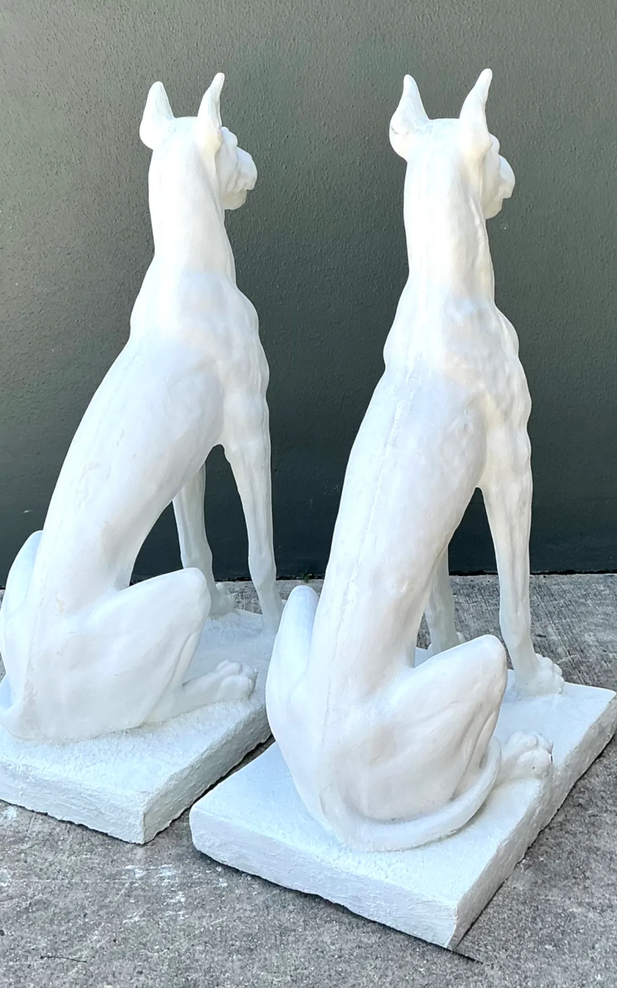 Vintage Solid Cast Cement Great Dane Statues - A Pair
