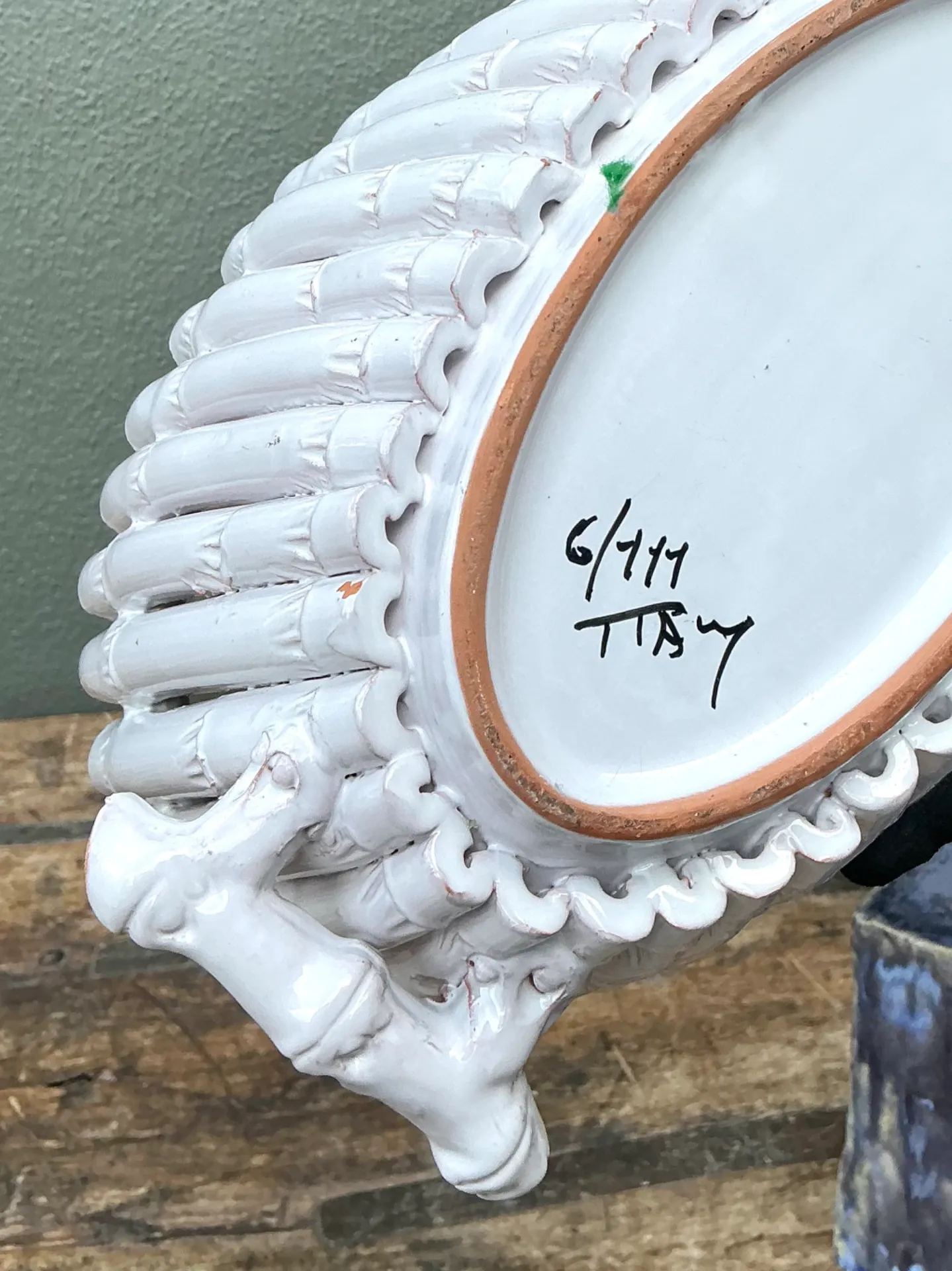 Vintage White Ceramic Bamboo Basket — additional photo 4