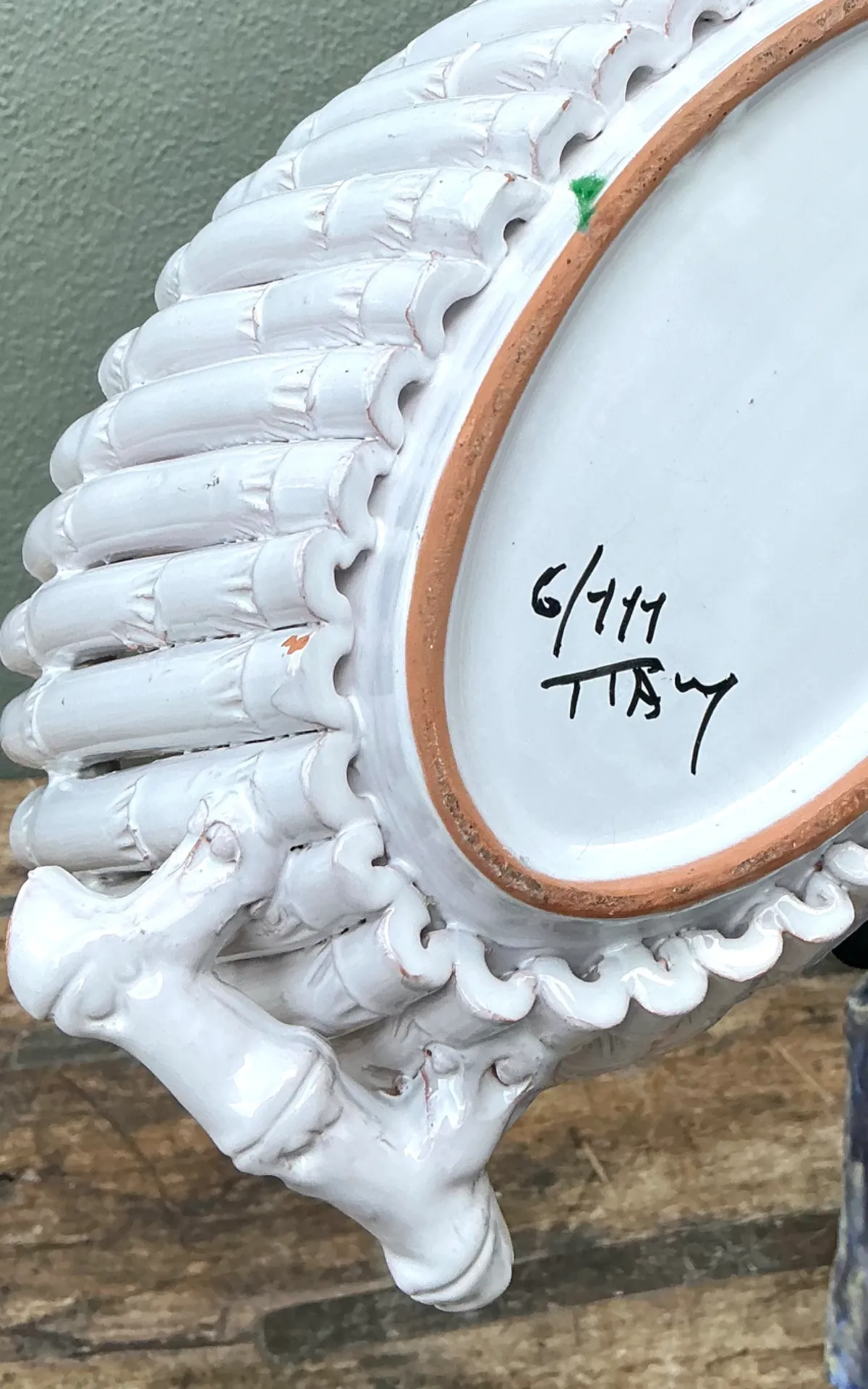 Vintage White Ceramic Bamboo Basket — additional photo 4