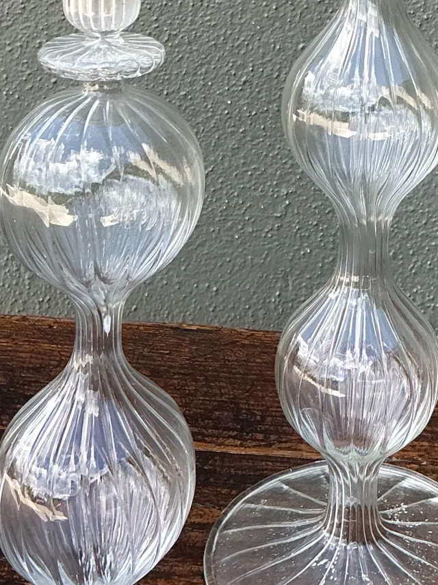 Vintage Ribbed Glass Candlestick Set — additional photo 8