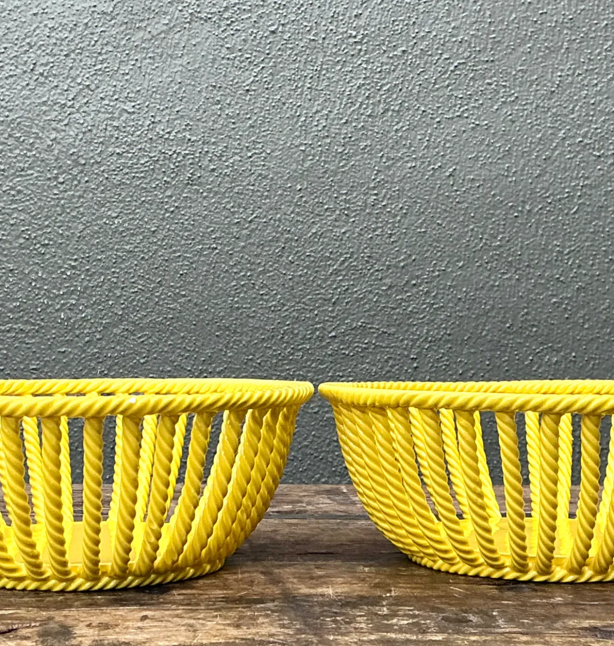 Vintage Italian Yellow Rope Ceramic Bowls - A Pair