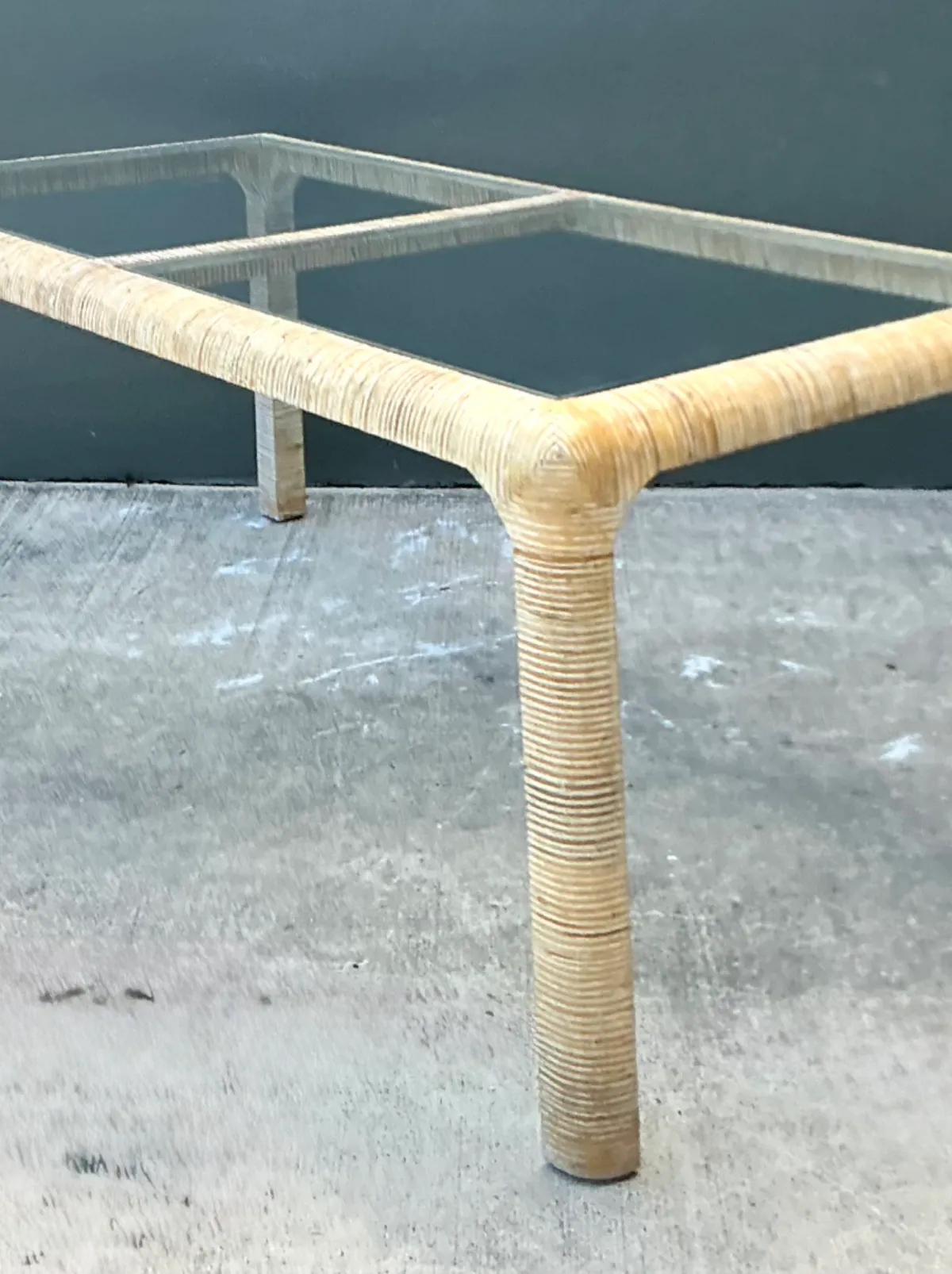 Vintage Rattan and Glass Dining Table