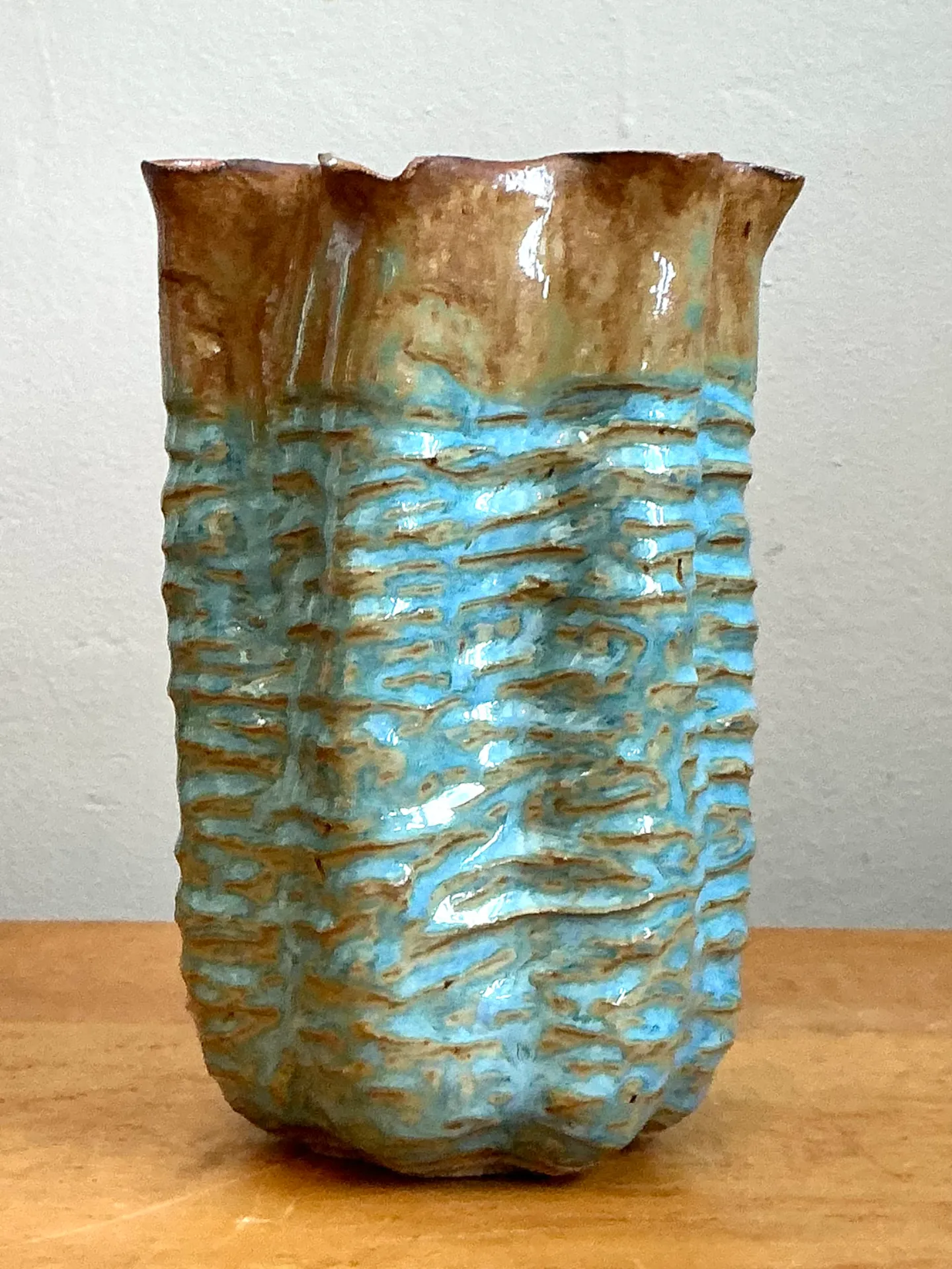 Vintage Textured Blue Ceramic Vase — additional photo 1