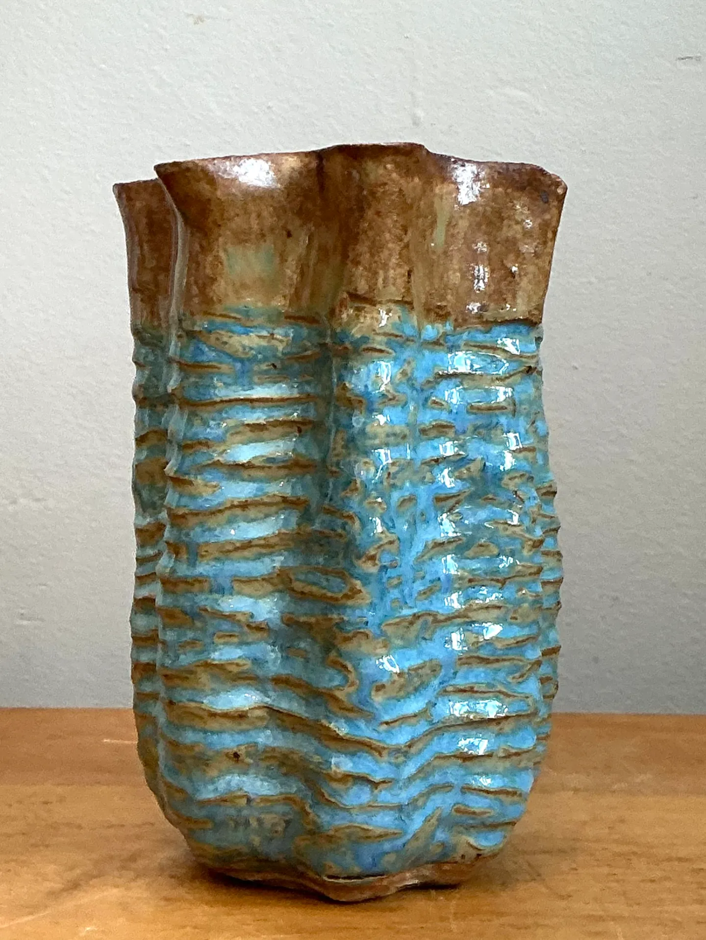 Vintage Textured Blue Ceramic Vase — additional photo 6