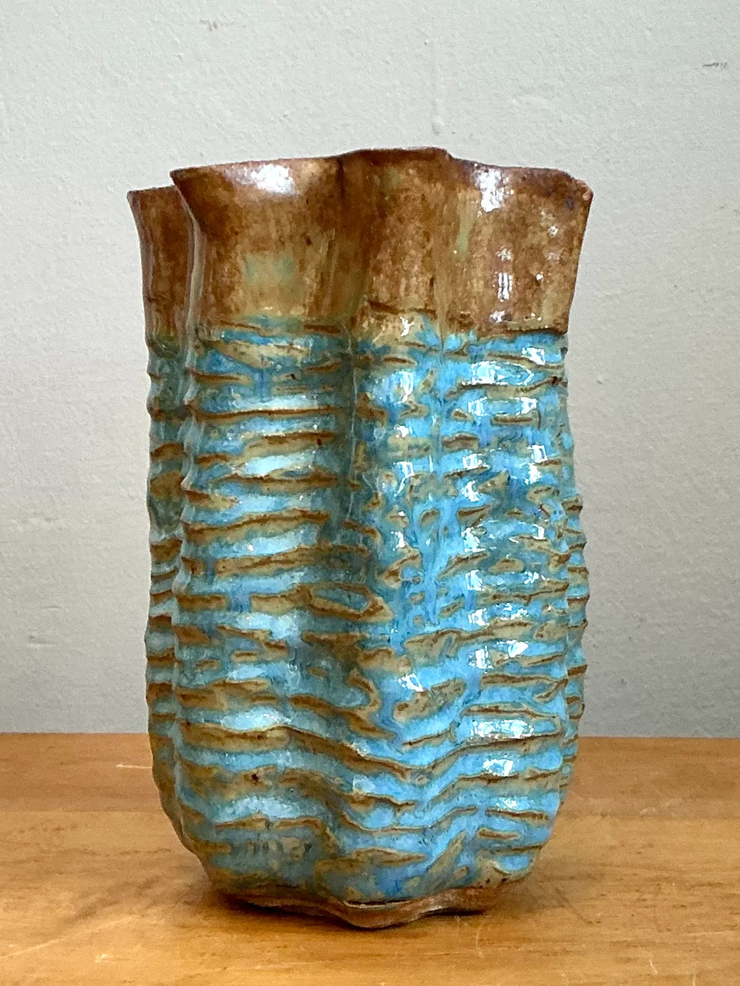 Vintage Textured Blue Ceramic Vase — additional photo 7