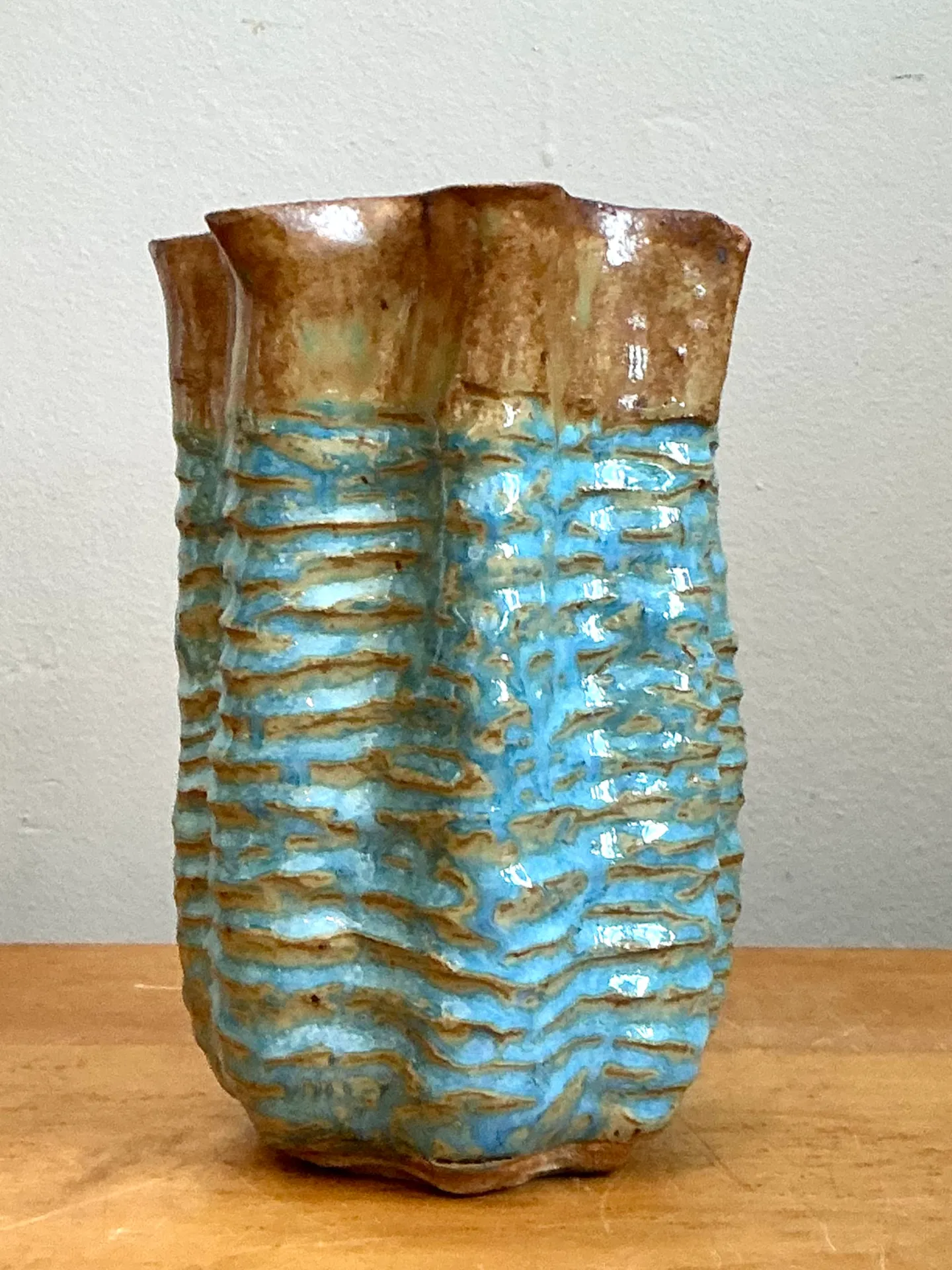 Vintage Textured Blue Ceramic Vase — additional photo 2