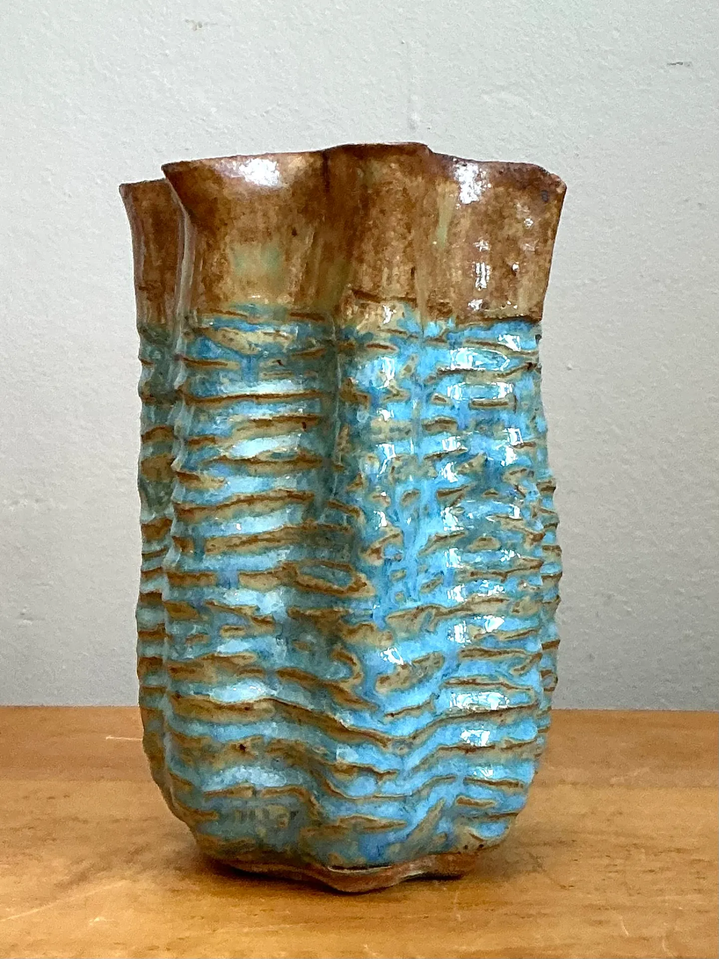 Vintage Textured Blue Ceramic Vase — additional photo 4
