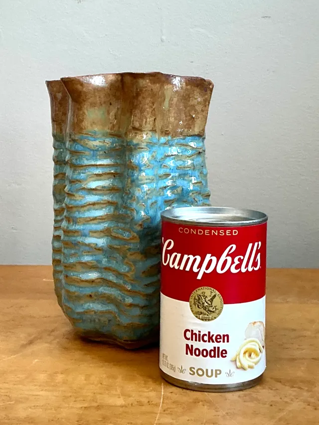 Vintage Textured Blue Ceramic Vase — additional photo 3