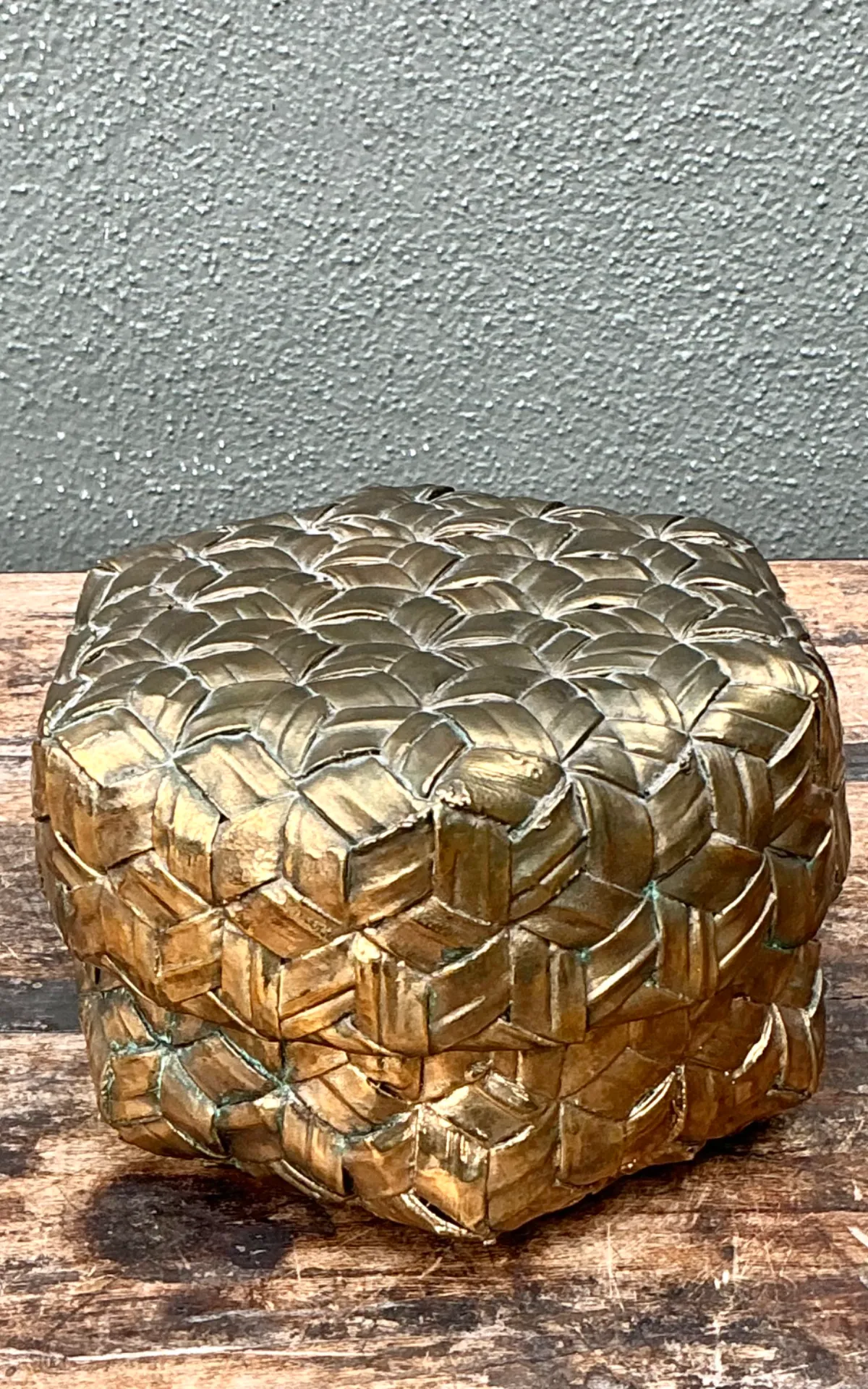 Vintage Gilded Rattan Decorative Hexagon Box