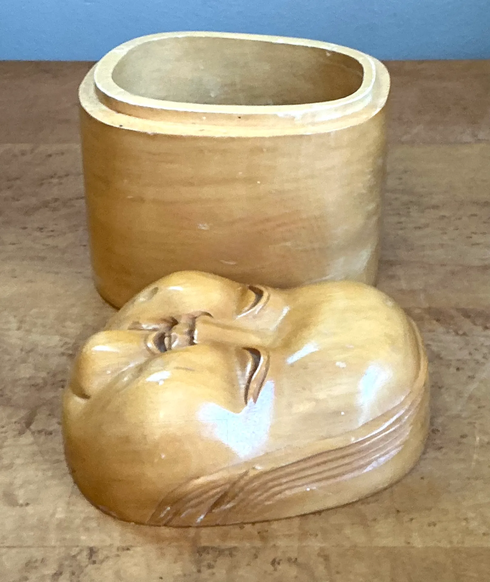 Vintage Carved Wood Smiling Face Box — additional photo 7