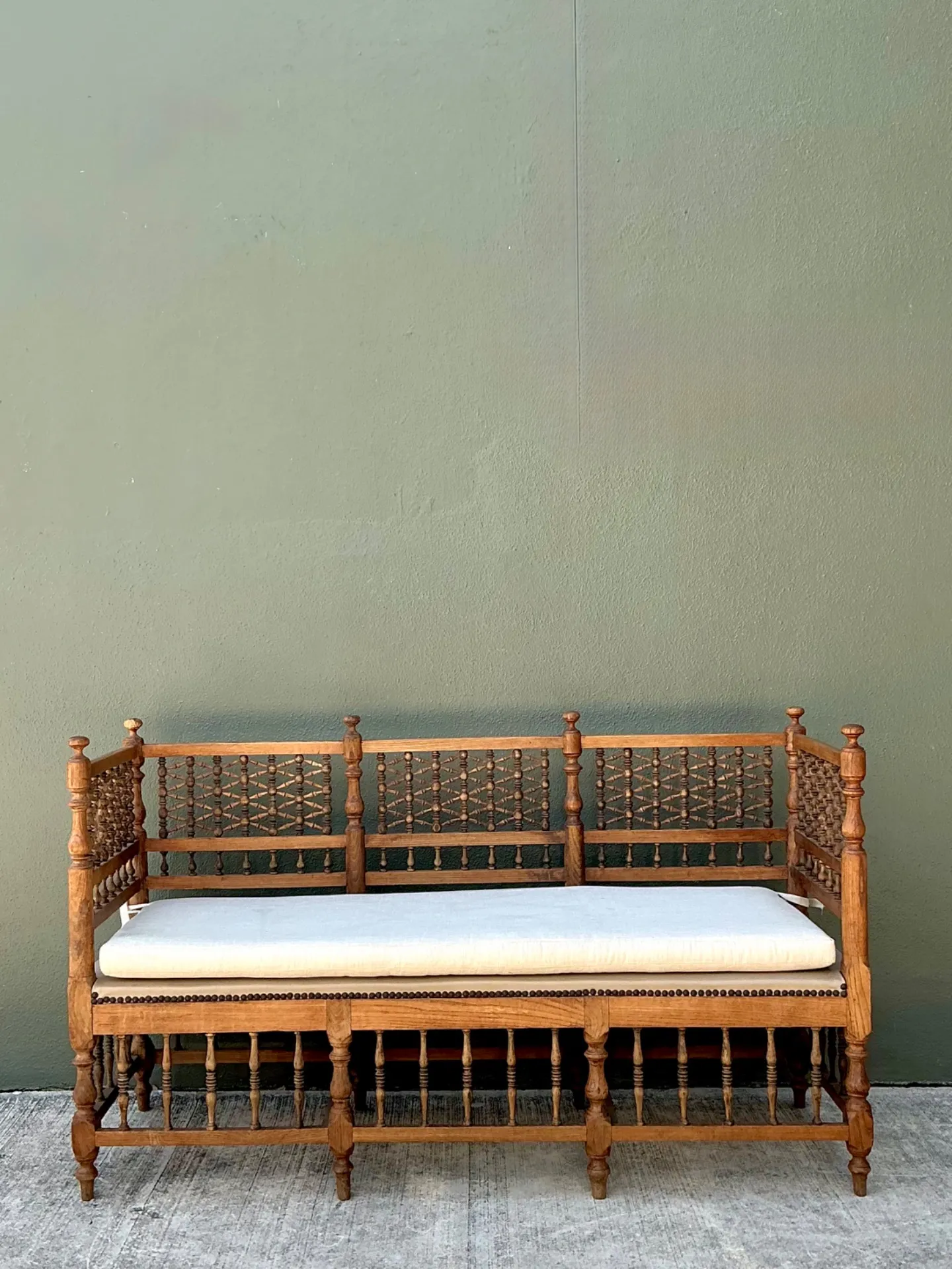 Vintage Carved Wood Spindle Bench — additional photo 3