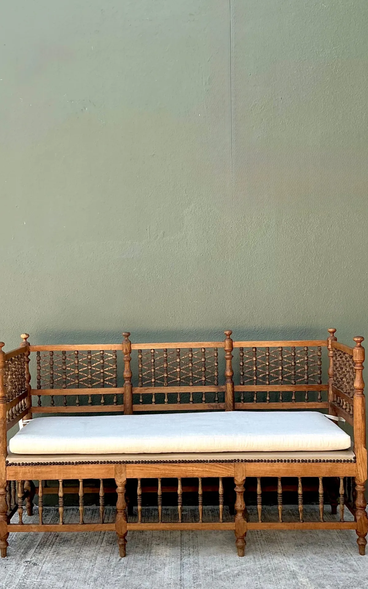 Vintage Carved Wood Spindle Bench — additional photo 3