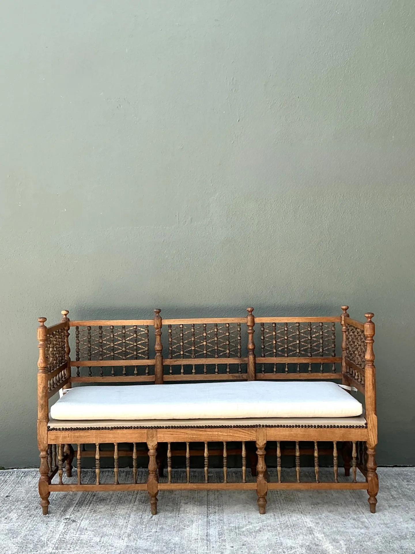Vintage Carved Wood Spindle Bench — additional photo 7