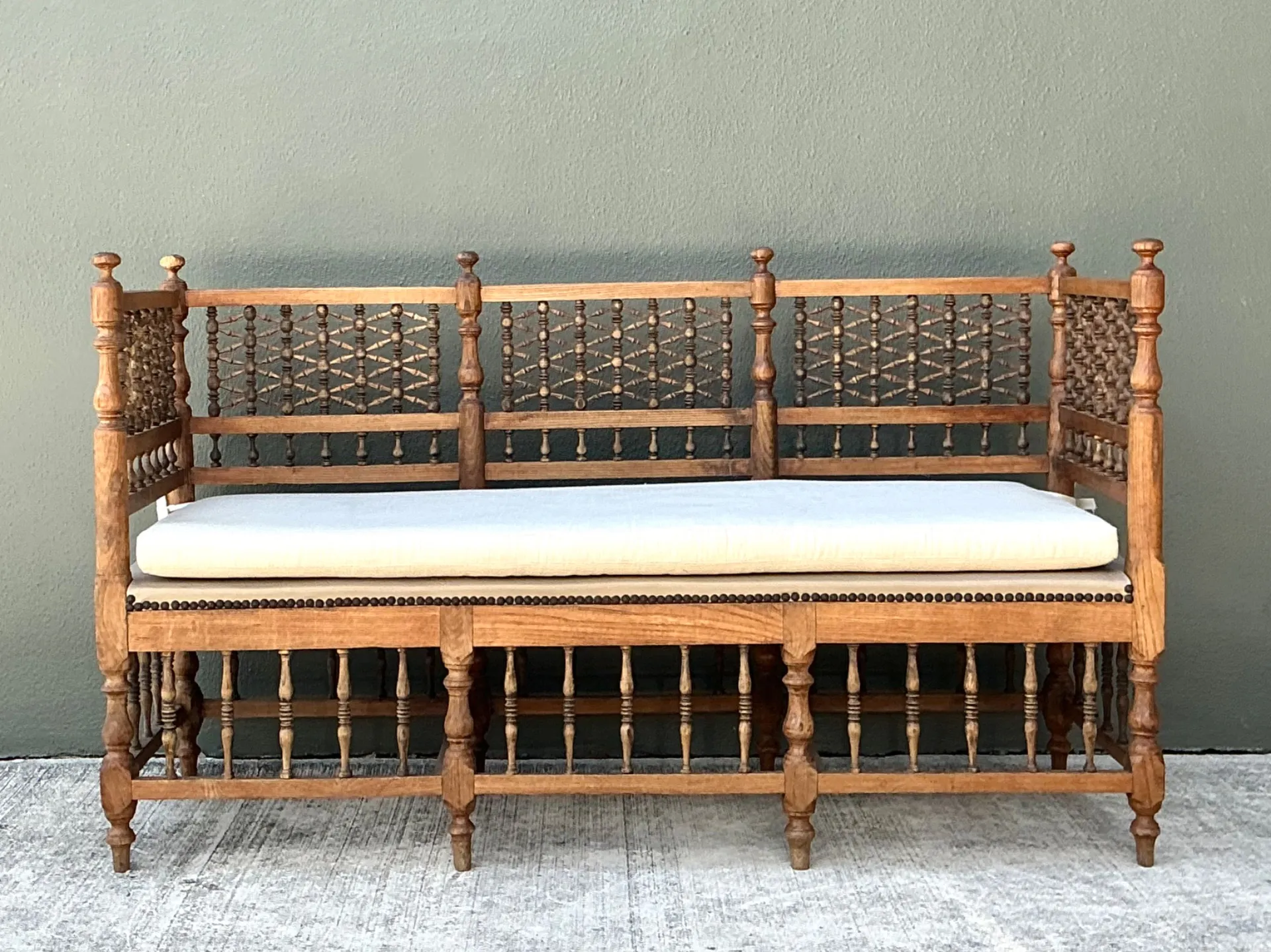 Vintage Carved Wood Spindle Bench — additional photo 5