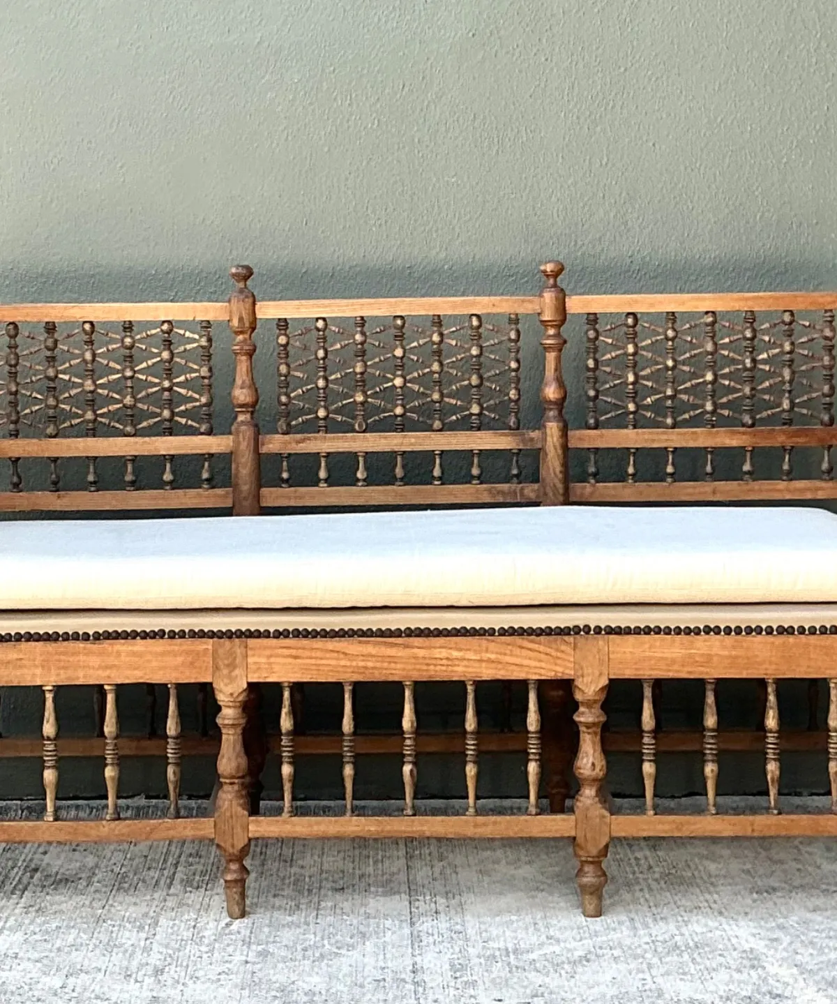 Vintage Carved Wood Spindle Bench — additional photo 5