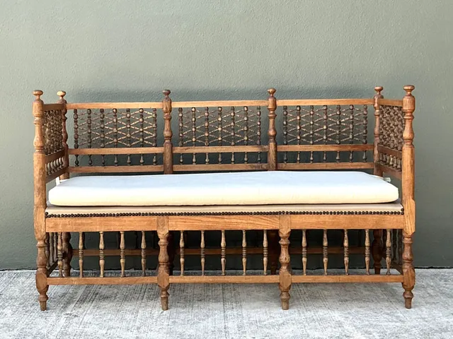 Vintage Carved Wood Spindle Bench — additional photo 5