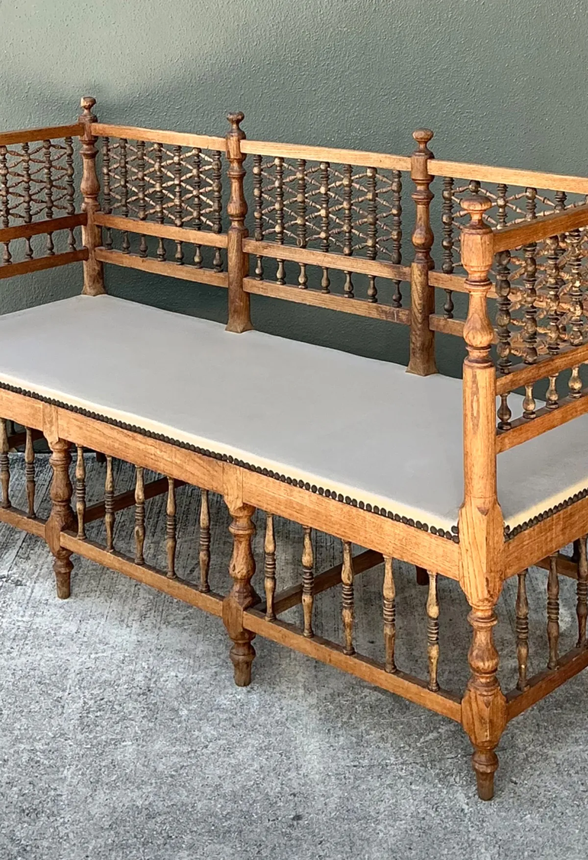 Vintage Carved Wood Spindle Bench — additional photo 2