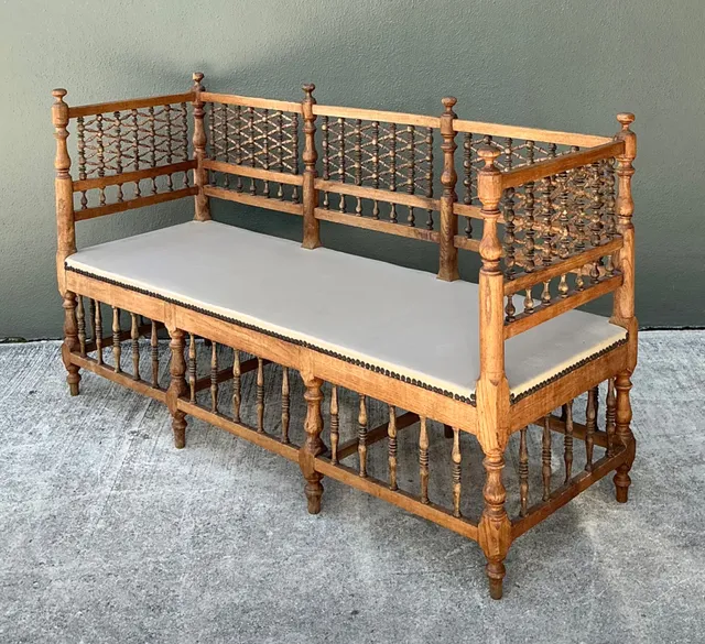 Vintage Carved Wood Spindle Bench — additional photo 2