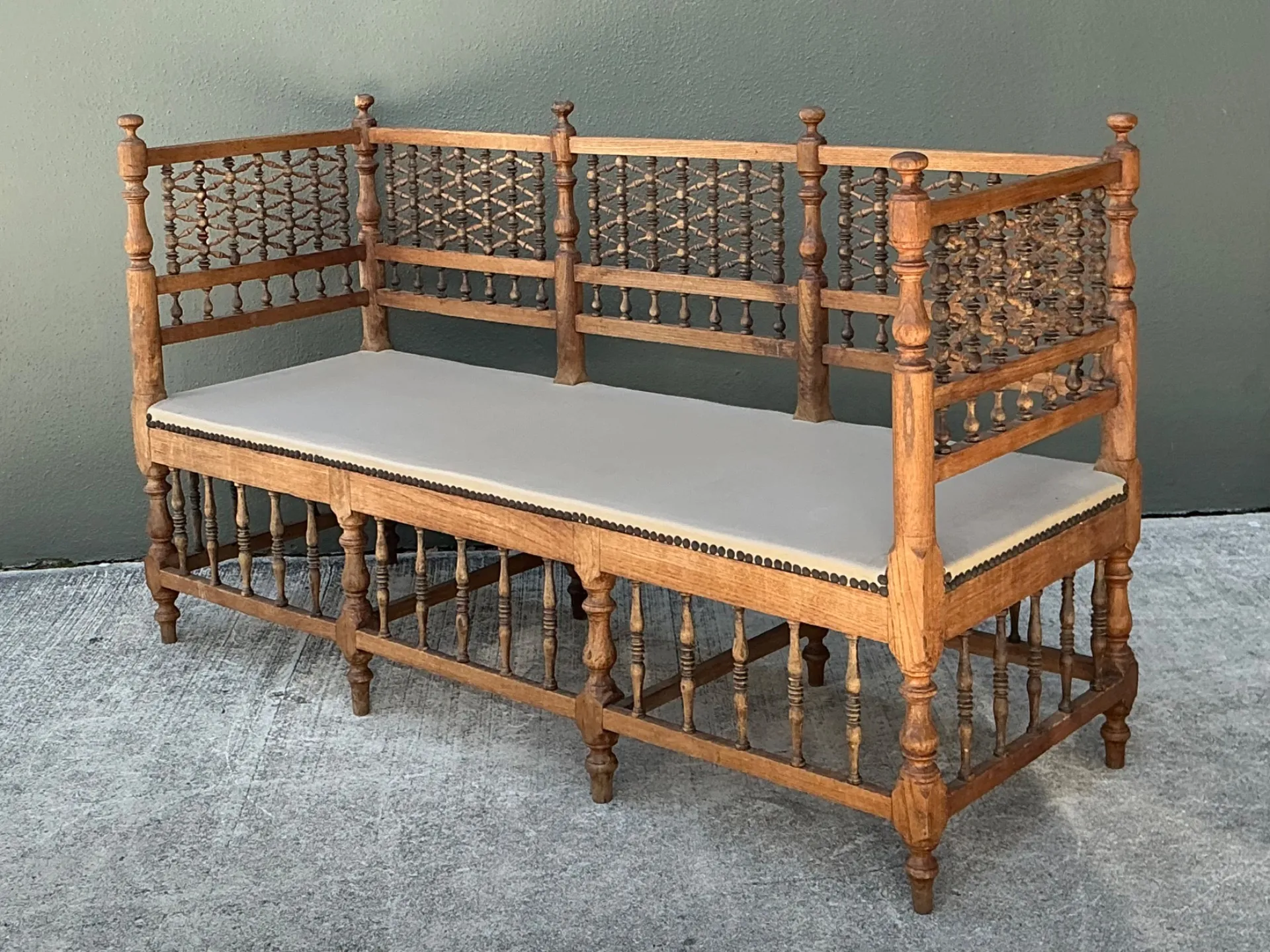 Vintage Carved Wood Spindle Bench — additional photo 4