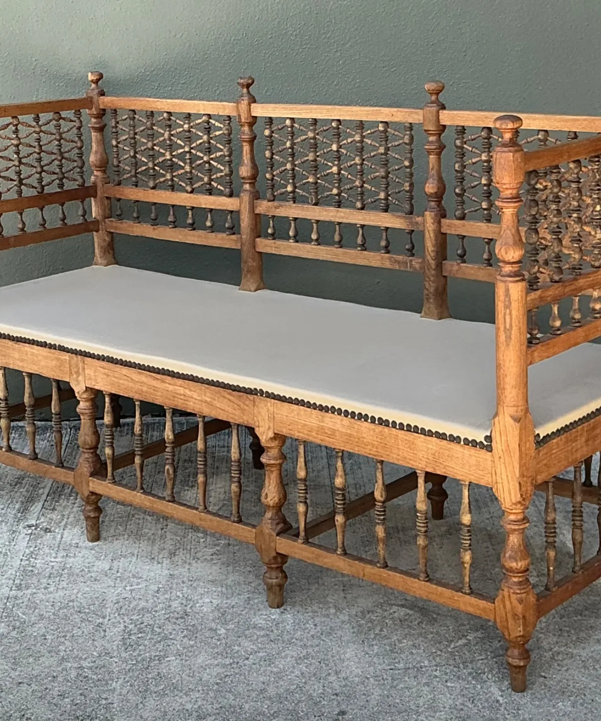 Vintage Carved Wood Spindle Bench — additional photo 4