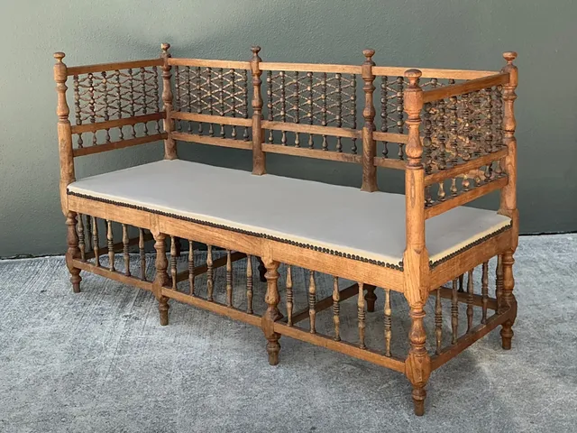 Vintage Carved Wood Spindle Bench — additional photo 4