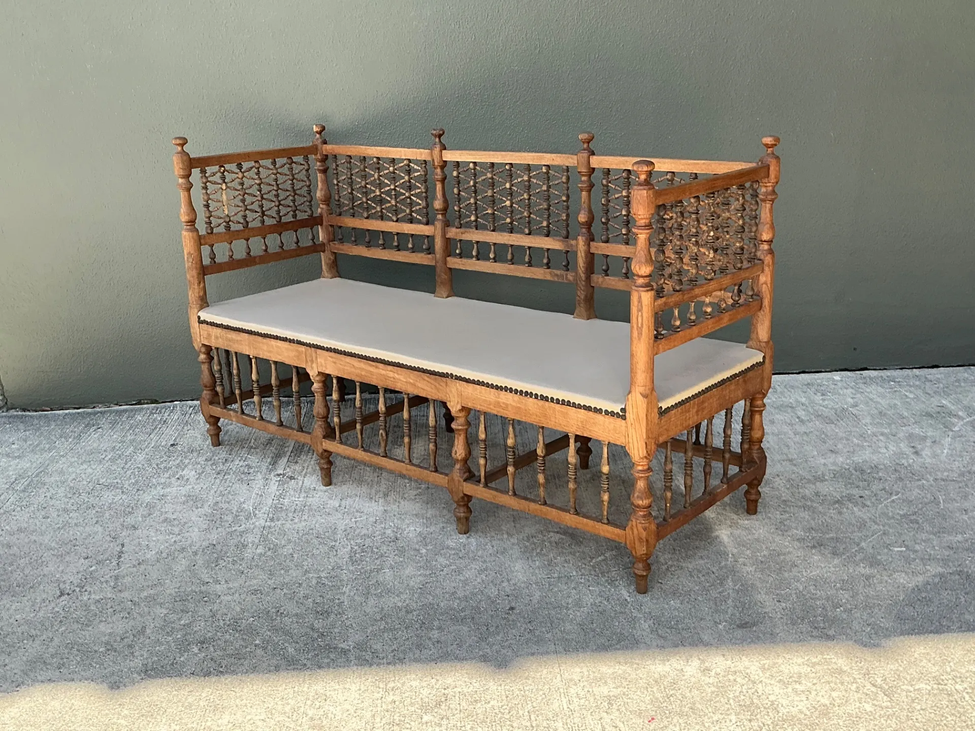 Vintage Carved Wood Spindle Bench — additional photo 6