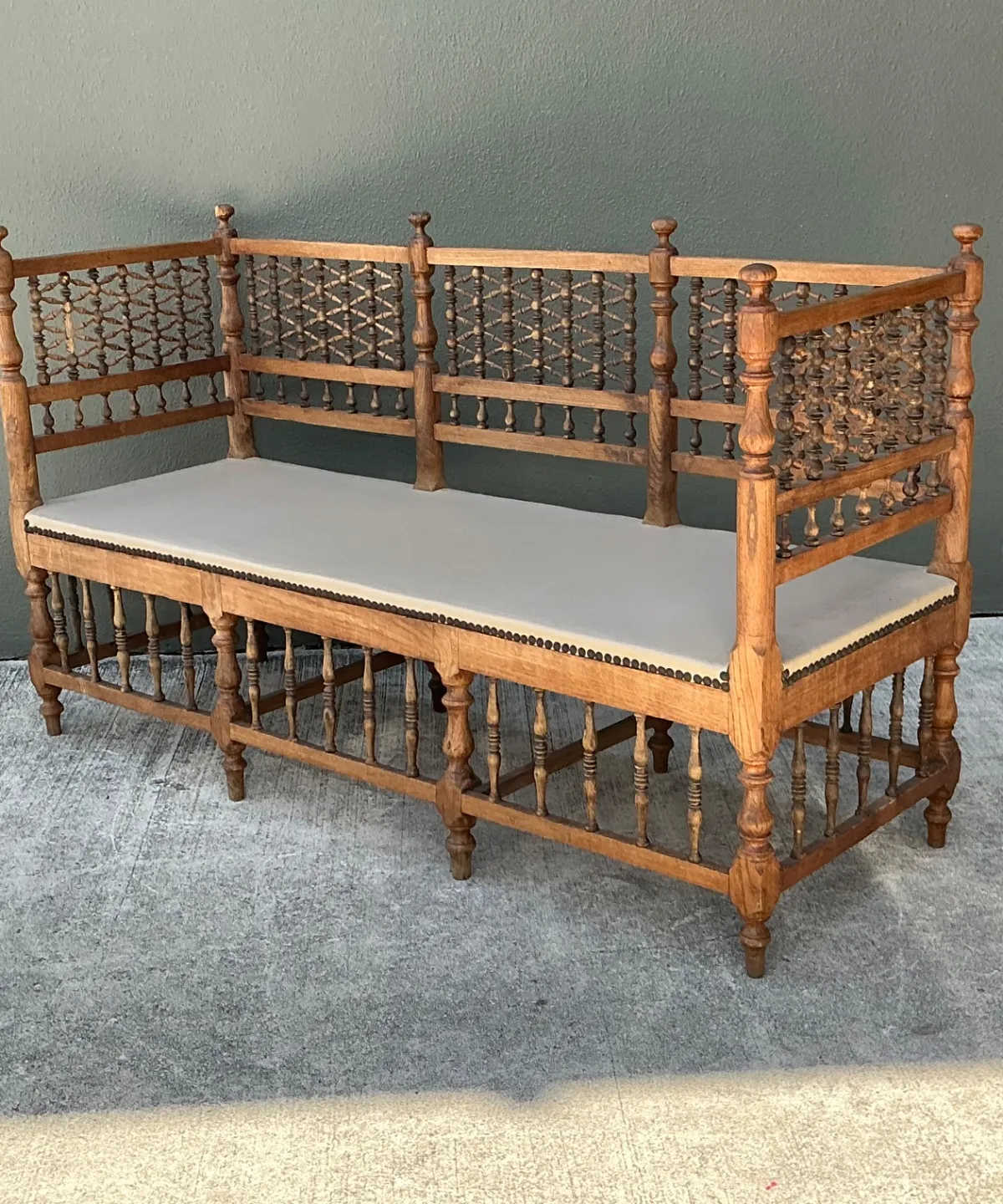 Vintage Carved Wood Spindle Bench — additional photo 6