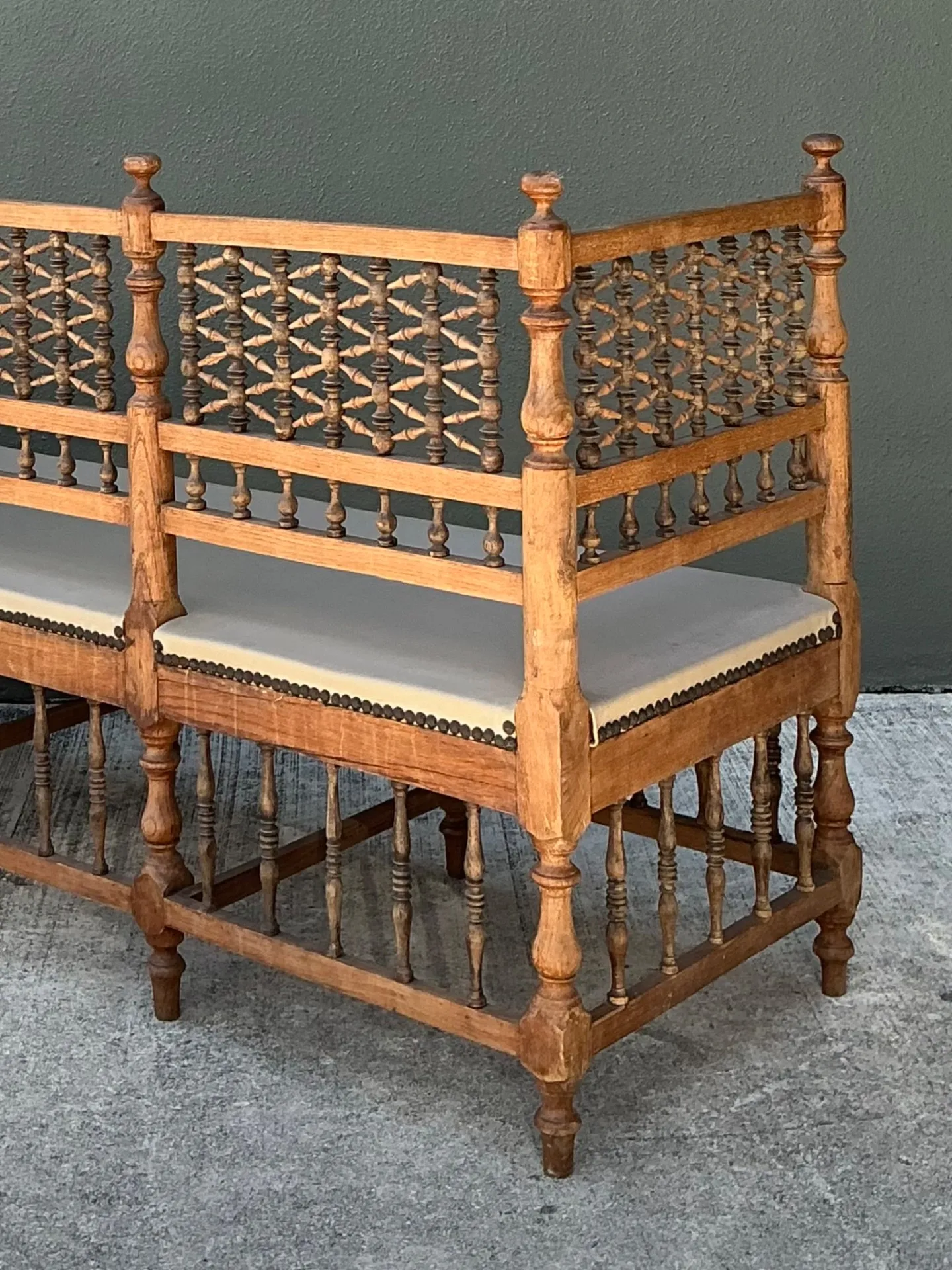 Vintage Carved Wood Spindle Bench — additional photo 1