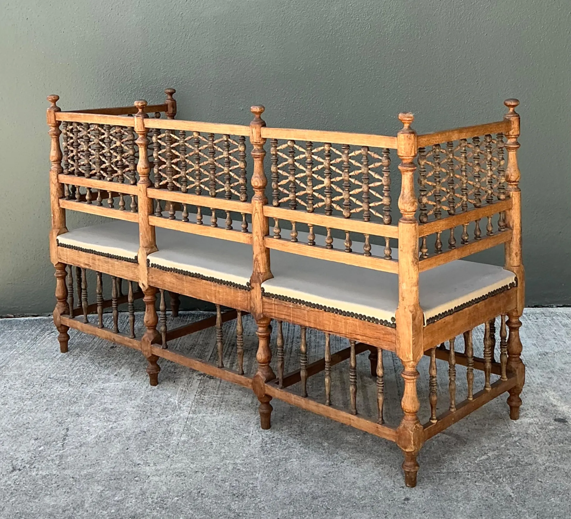 Vintage Carved Wood Spindle Bench — additional photo 8
