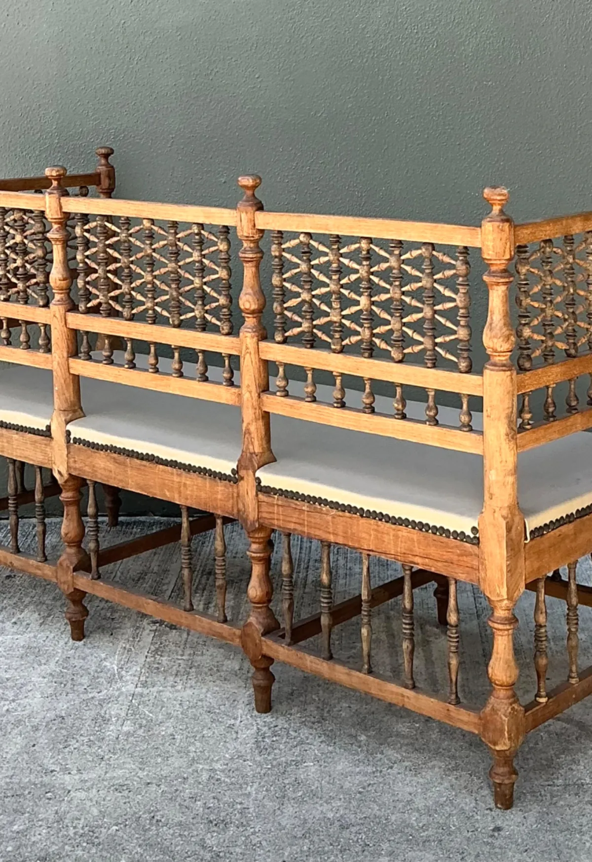 Vintage Carved Wood Spindle Bench — additional photo 8