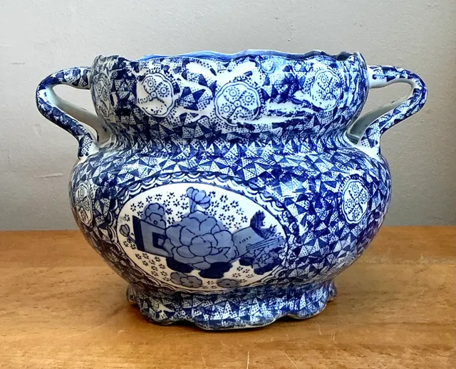 Vintage Blue and White Ceramic Jardiniere — additional photo 7