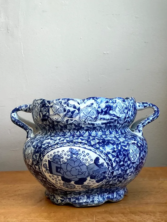 Vintage Blue and White Ceramic Jardiniere — additional photo 3