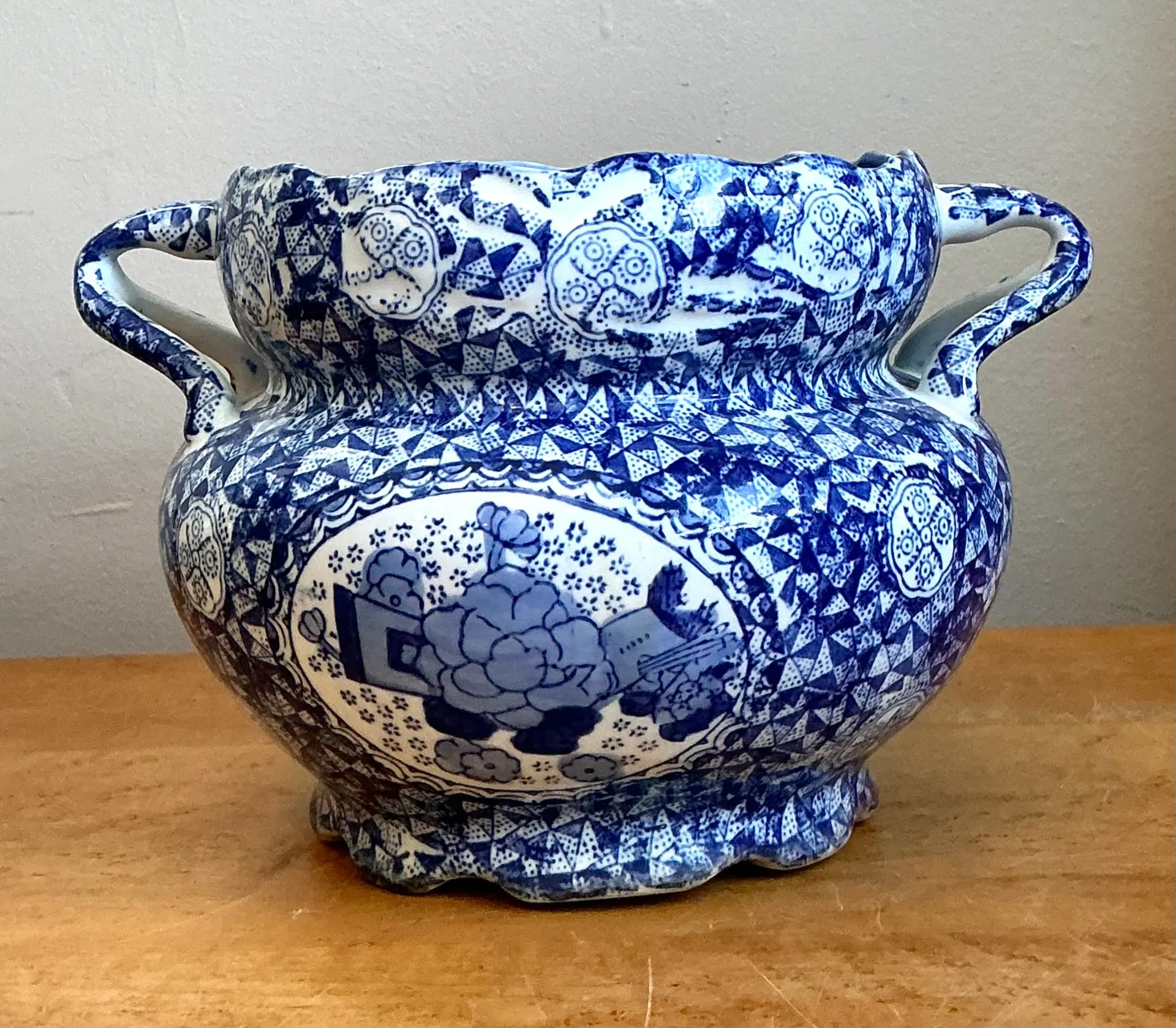 Vintage Blue and White Ceramic Jardiniere — additional photo 1