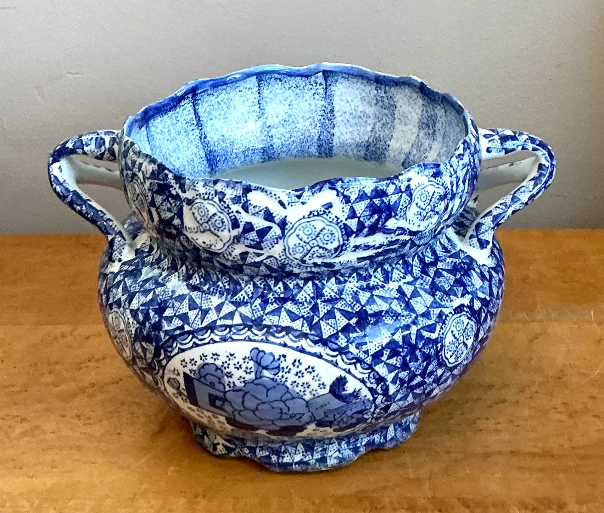 Vintage Blue and White Ceramic Jardiniere — additional photo 5