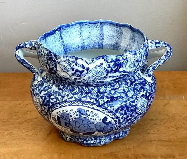 Vintage Blue and White Ceramic Jardiniere — additional photo 5