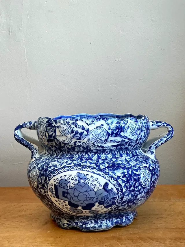 Vintage Blue and White Ceramic Jardiniere — additional photo 8