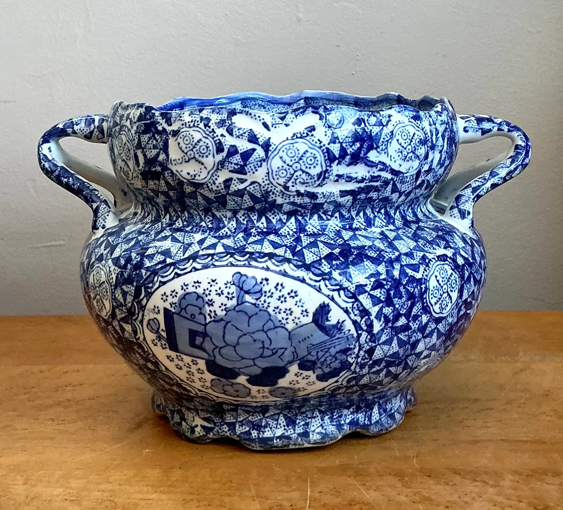 Vintage Blue and White Ceramic Jardiniere — additional photo 6