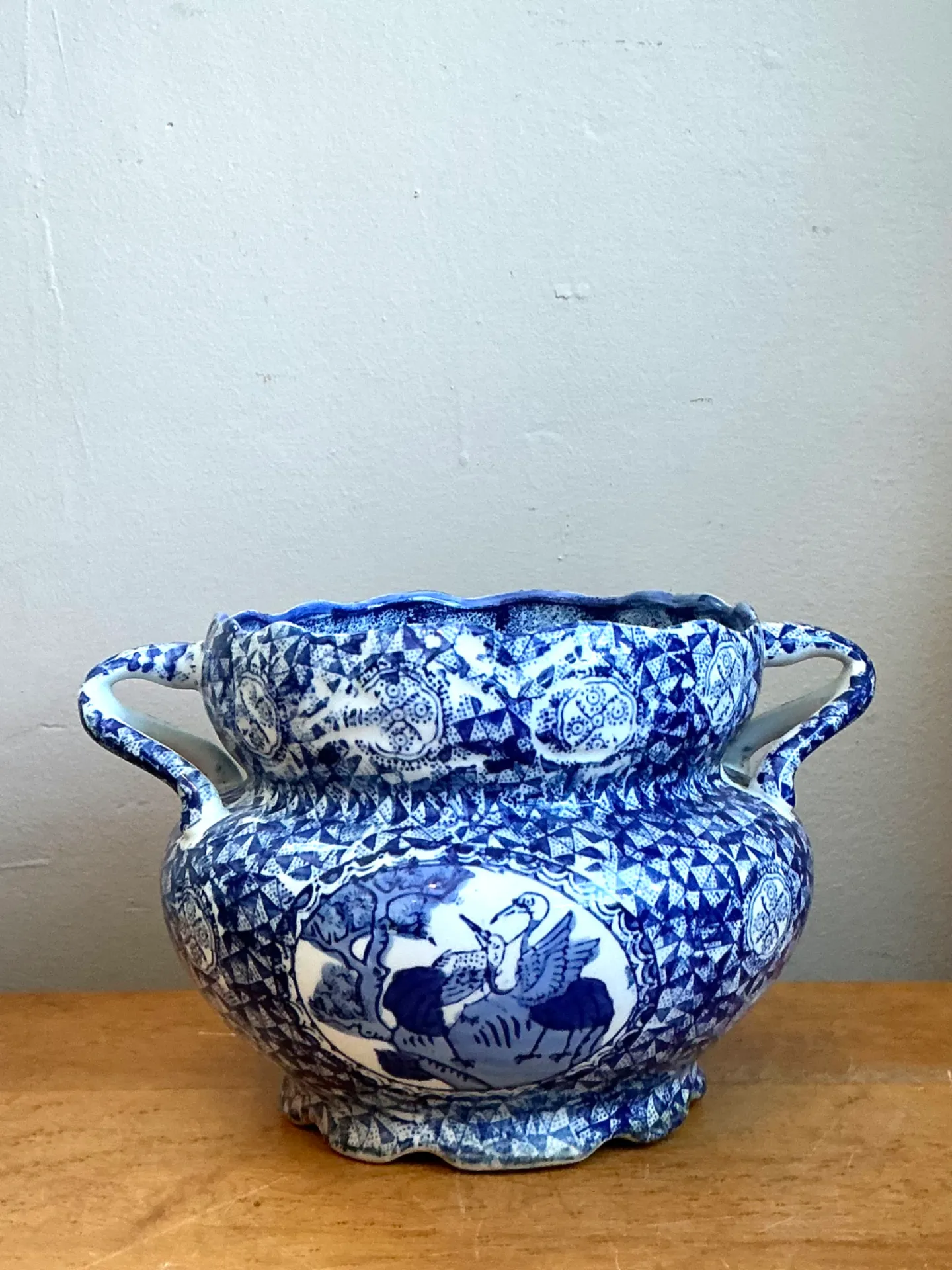 Vintage Blue and White Ceramic Jardiniere — additional photo 2
