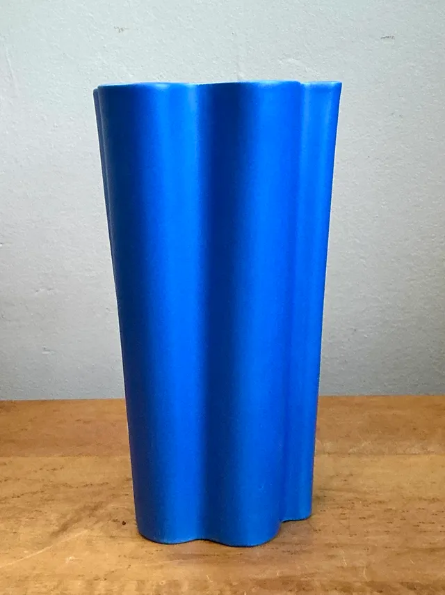 Vintage Blue Fluted Ceramic Vase — additional photo 2